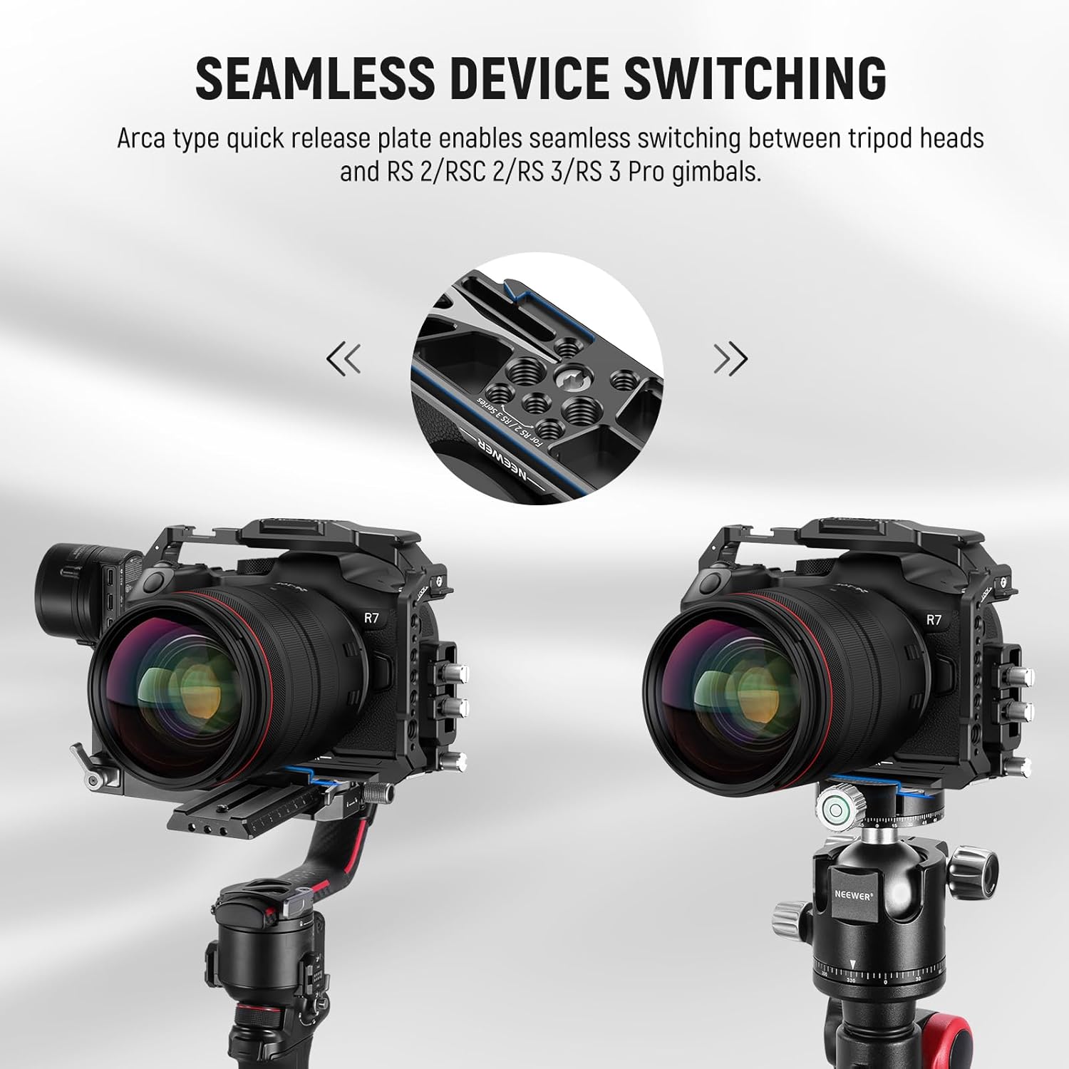 NEEWER Jaula para cámara R7 compatible con Canon EOS R7, soporte de video de aluminio con abrazadera de cable HDMI, riel OTAN, zapata fría, ARRI de