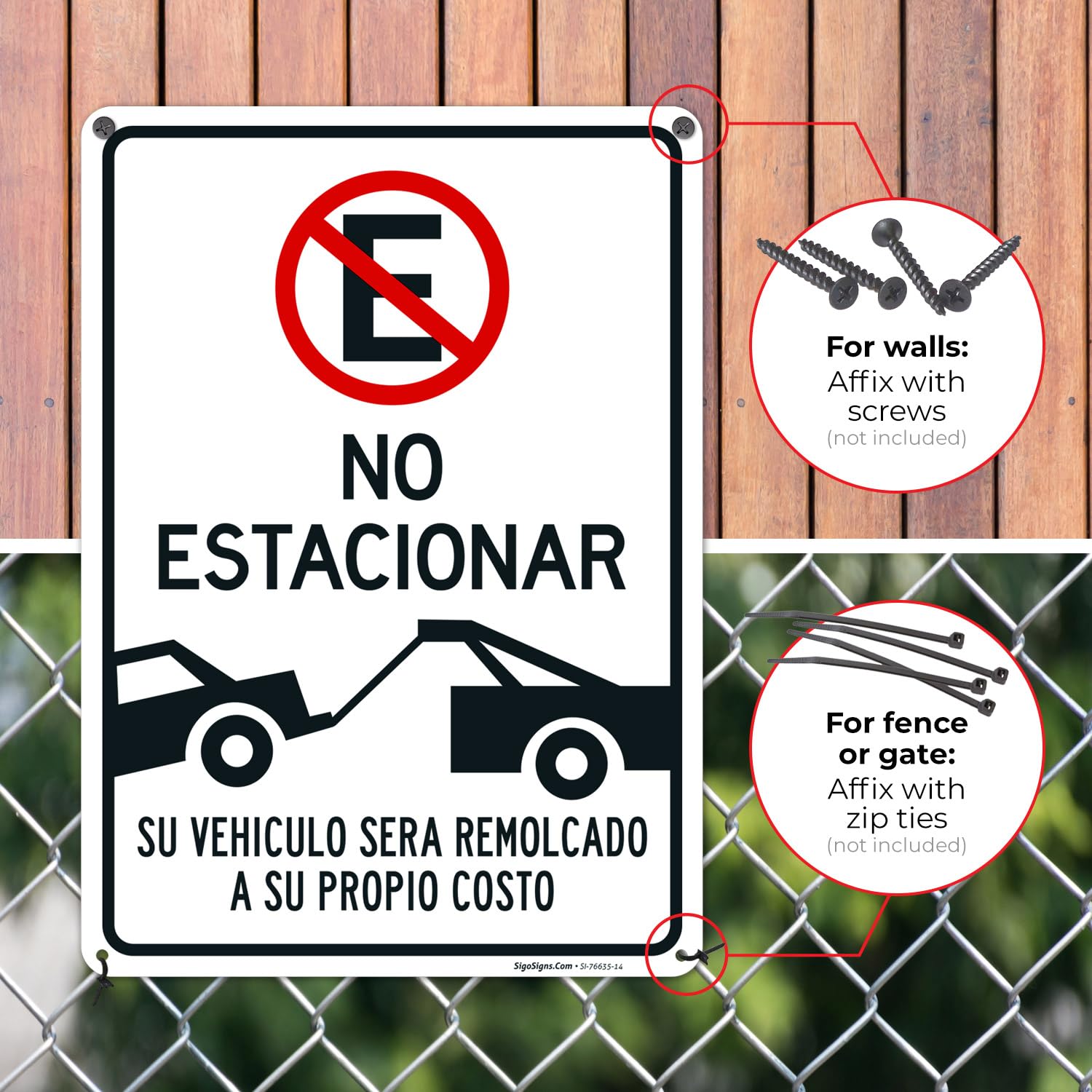 Letrero en español Do Not Parking Vehicle Will Be Towed Away at Owner Expense, 10 x 14 pulgadas, aluminio 040, resistente a la decoloración,