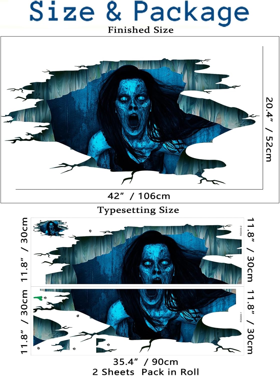 Calcomanías de pared 3D espeluznantes para Halloween, fantasmas aterradores, calcomanías de suelo para bar, pub, decoración de suelo de pared de