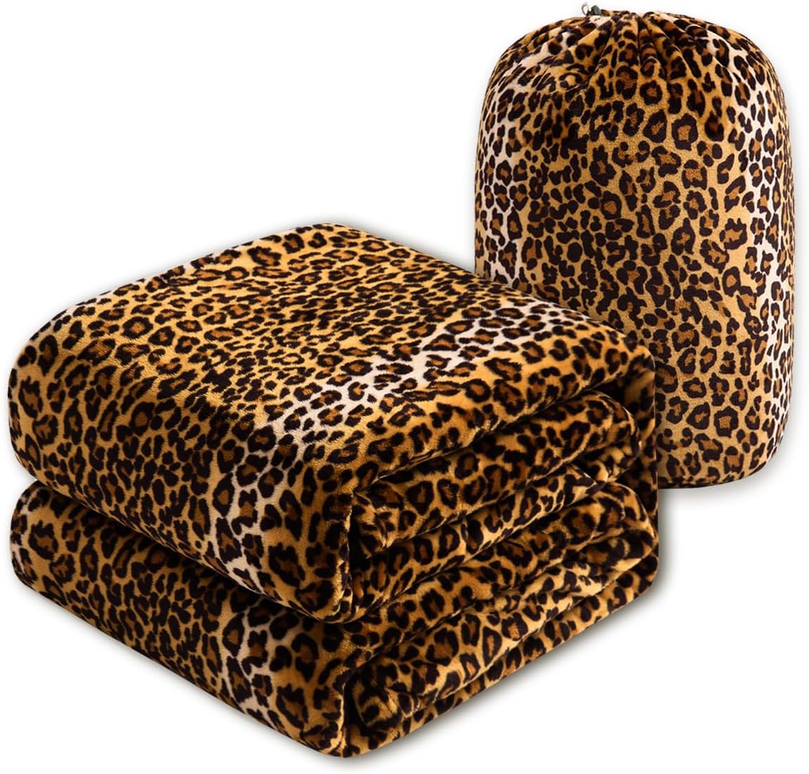 BNuitland Manta de franela de gran tamaño con estampado de leopardo (120 x 120 pulgadas) con bolsa de almacenamiento de leopardo, manta de cama de