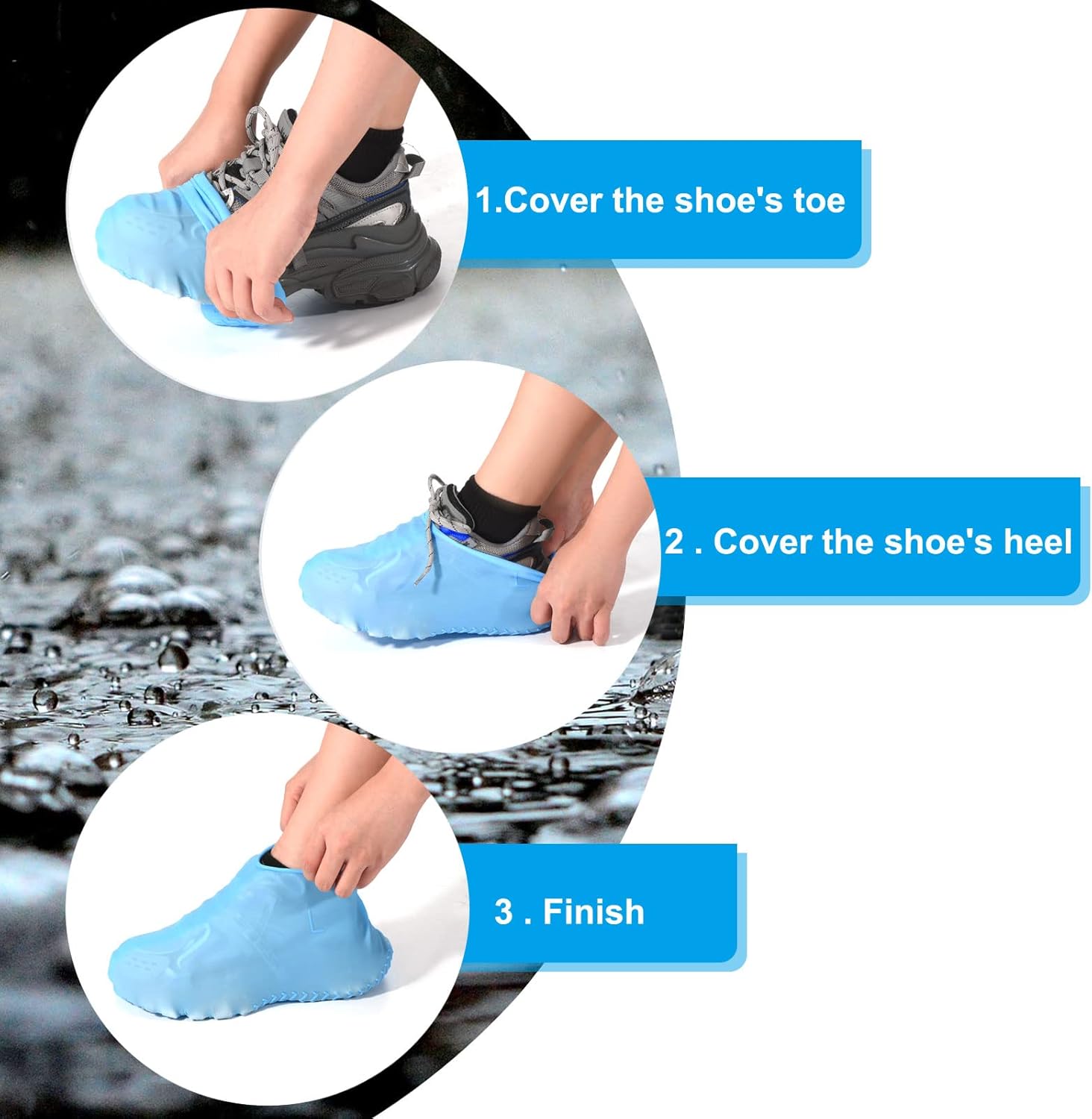 PATIKIL M – Funda plegable de silicona impermeable para zapatos, reutilizable, antideslizante, para zapatos de lluvia, protectores para exteriores,