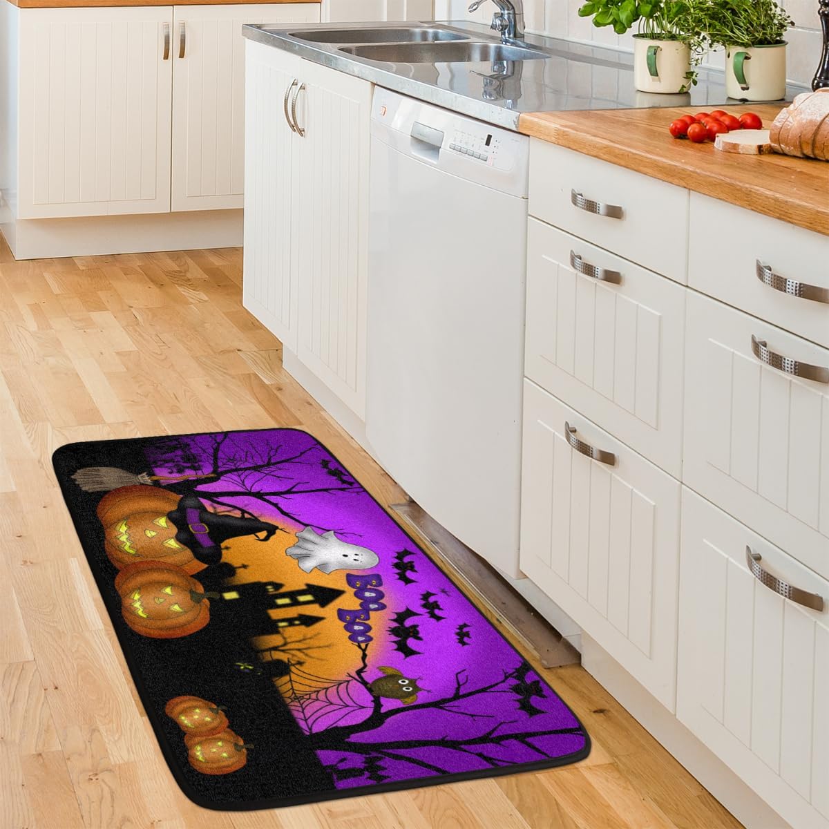 cfpolar Alfombra de cocina de fantasma, castillo de Halloween, antideslizante, antifatiga, tapete de cocina para piso, tapete de cocina acolchado
