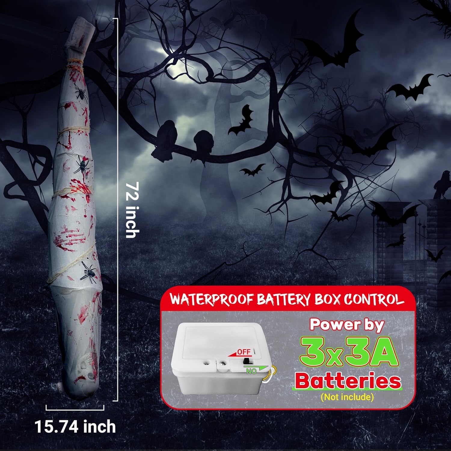 Decoración de Halloween colgante de fantasma de cadáver de capullo, ojo de luz LED roja y cadáver de capullo de sonido espeluznante para decoración