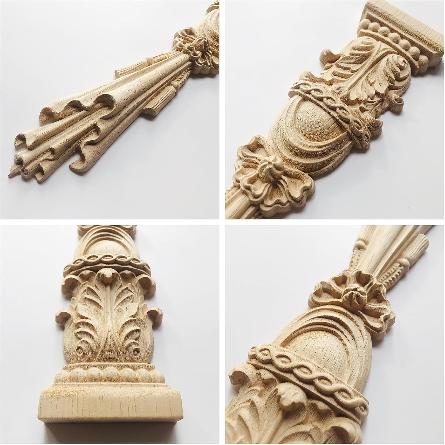 2 calcomanías largas sin pintar talladas en madera onlays apliques de madera tallada para ventana, cama, puerta, pared, muebles, chimenea (11.81 x