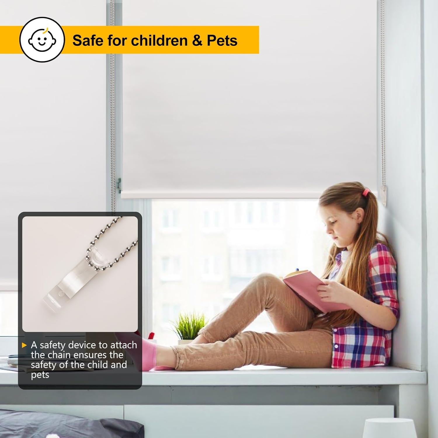 Homland Persianas opacas para ventanas con aislamiento térmico y protección UV, 100% sombra solar, cordón de cuentas de metal, persianas enrollables
