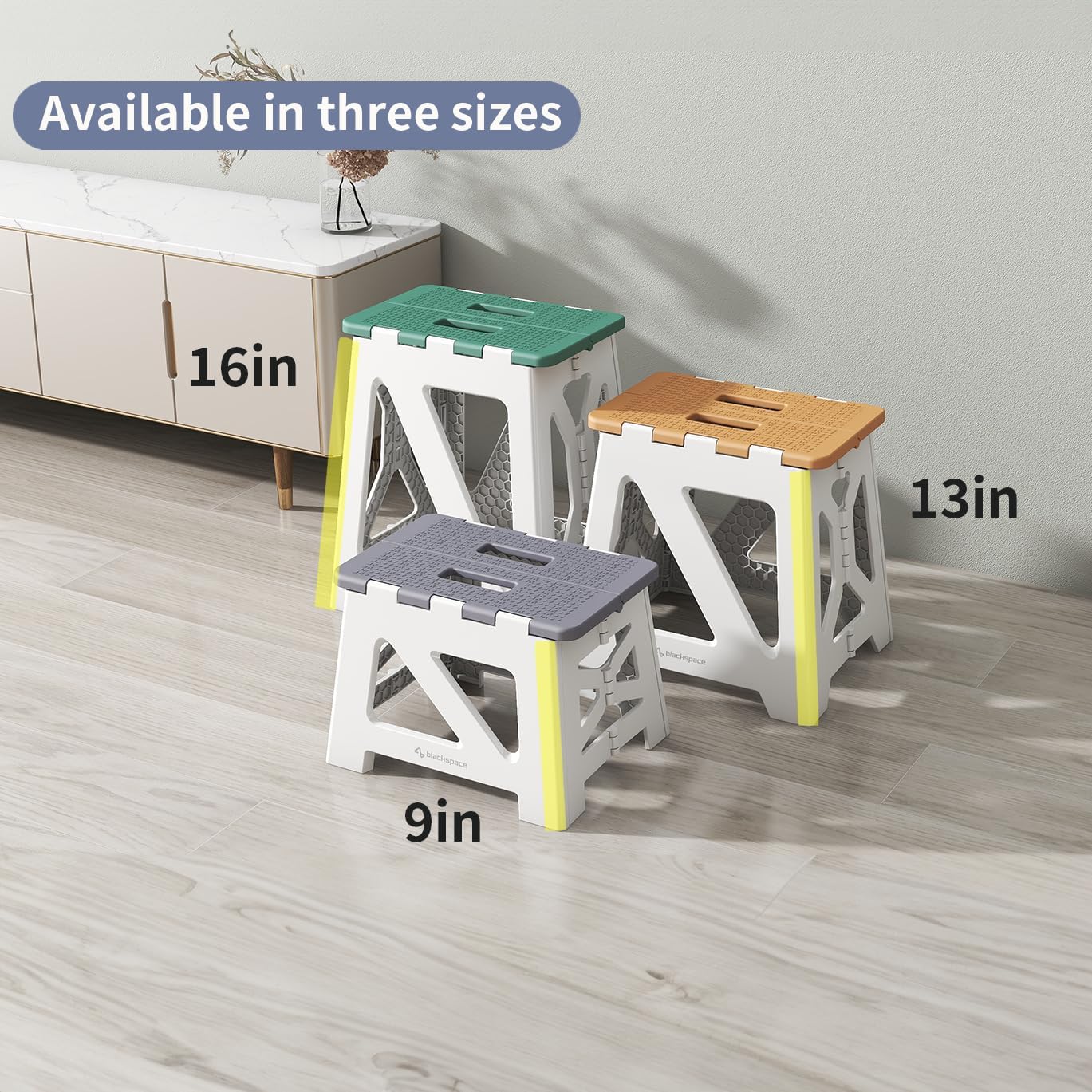 Taburete plegable de 9 pulgadas para niños o adultos, capacidad de 300 libras, antideslizante, compacto, de plástico, plegable, con asa, portátil,
