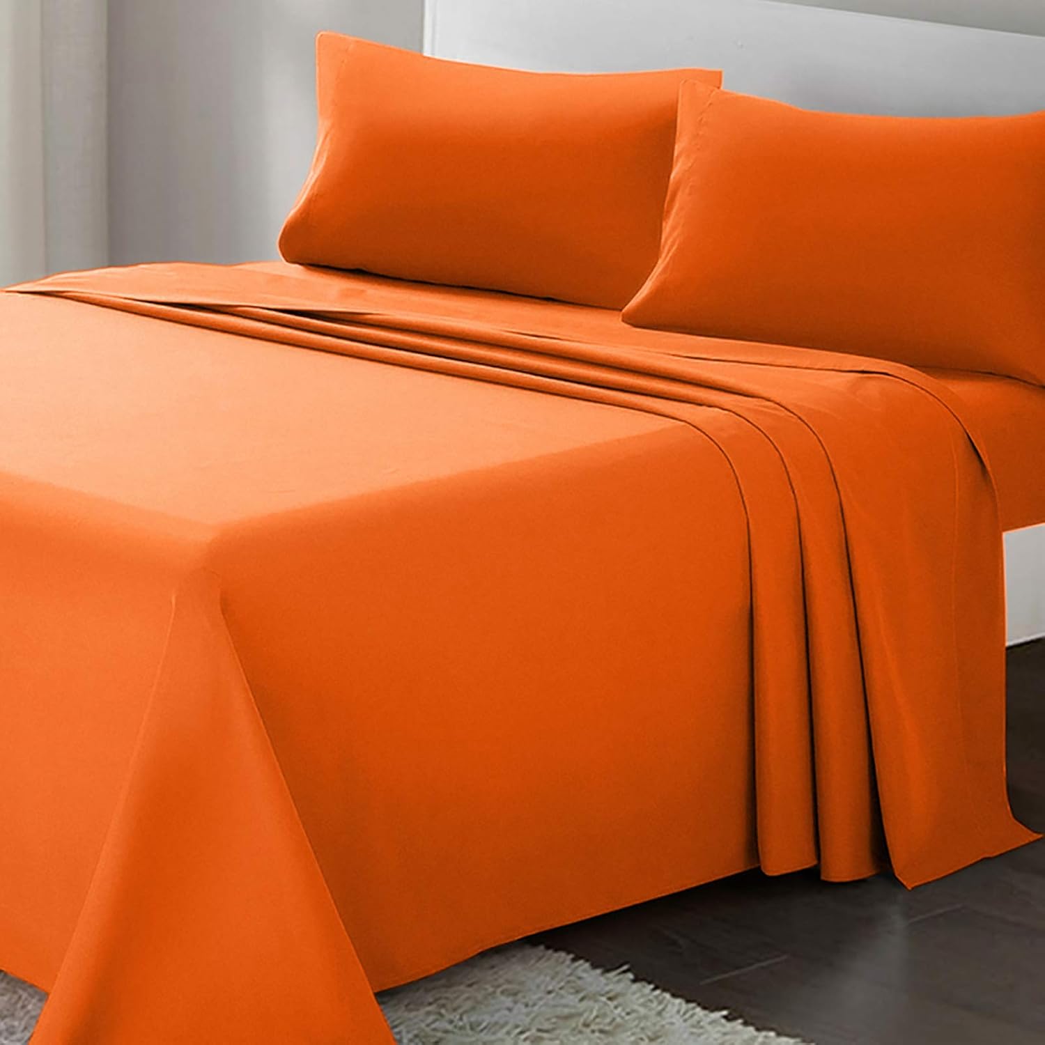 ARTALL Juego de sábanas de microfibra suave de 4 piezas con bolsillo profundo, tamaño King, naranja