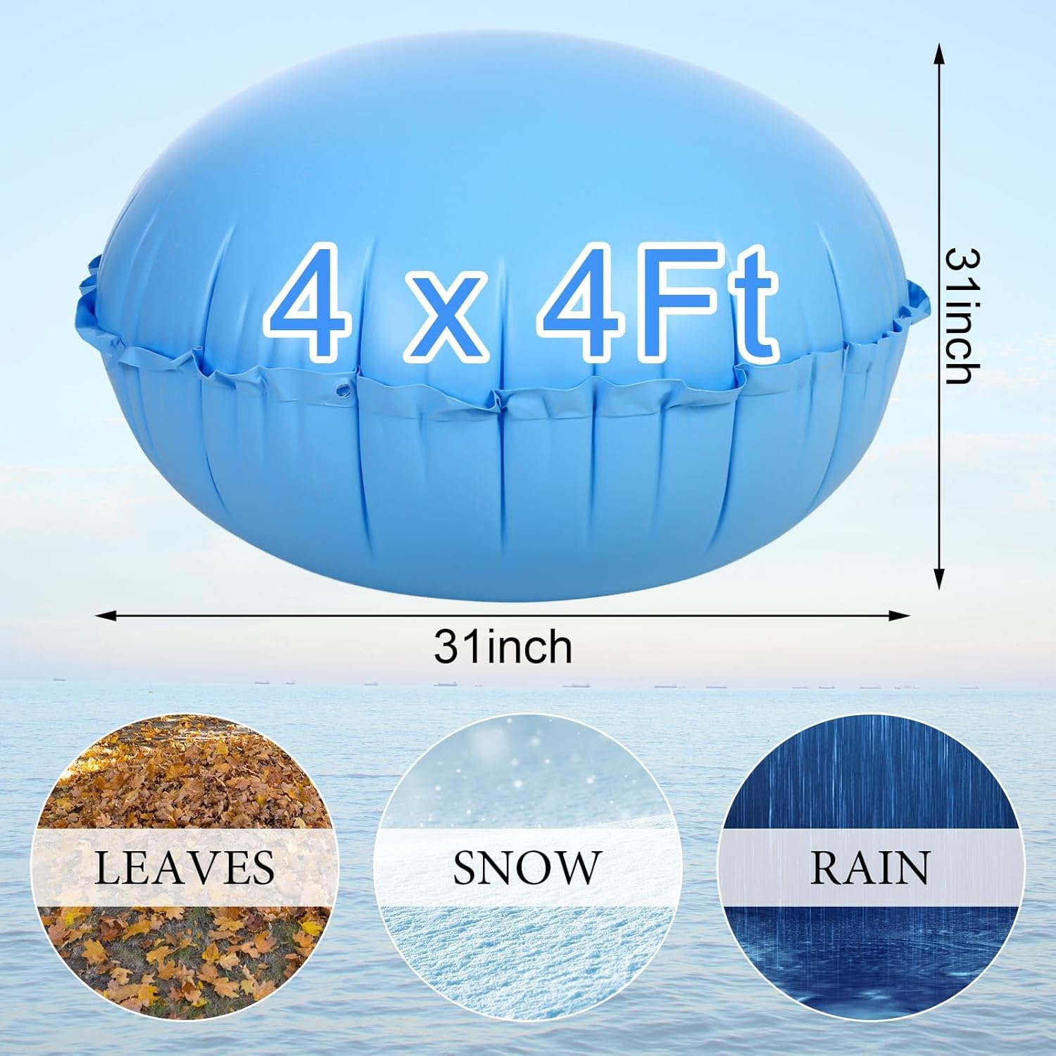 Hungdao 2 almohadas de aire de piscina para cubiertas de piscina de invierno sobre el suelo, 4 x 4 pies, accesorios de natación redondos para cerrar