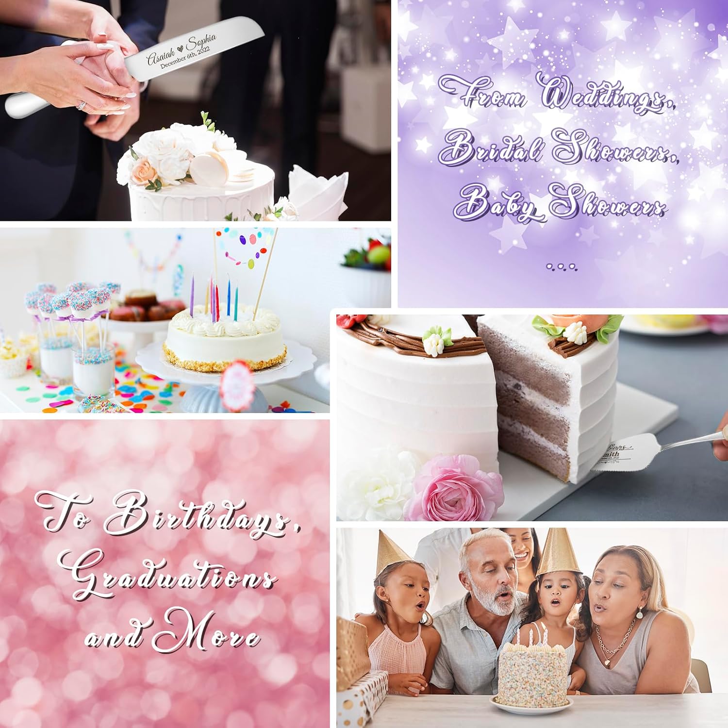 Juego personalizado de corte de pasteles para bodas, juego de cuchillos y servidores de acero inoxidable, cortador de pasteles y servidor de