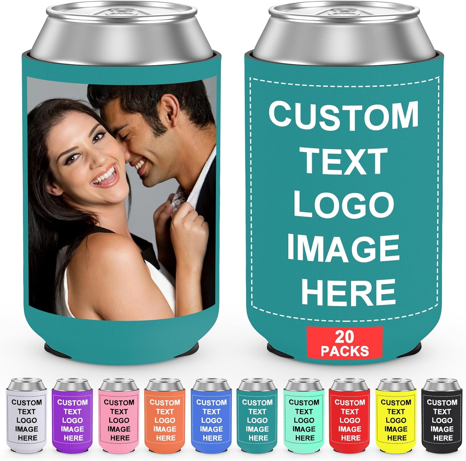 20 fundas personalizadas para enfriadores de latas, a granel, personalizables, de cerveza, refrescos, botellas, con logotipo, foto, texto, para