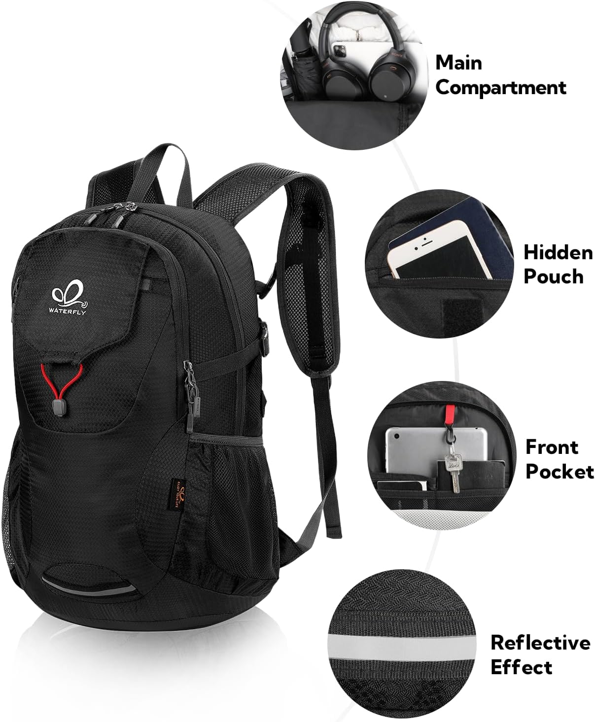 WATERFLY Mochila de senderismo ligera y plegable Mochila de viaje plegable Ultraligero Camping Day Pack para Mujer Hombre