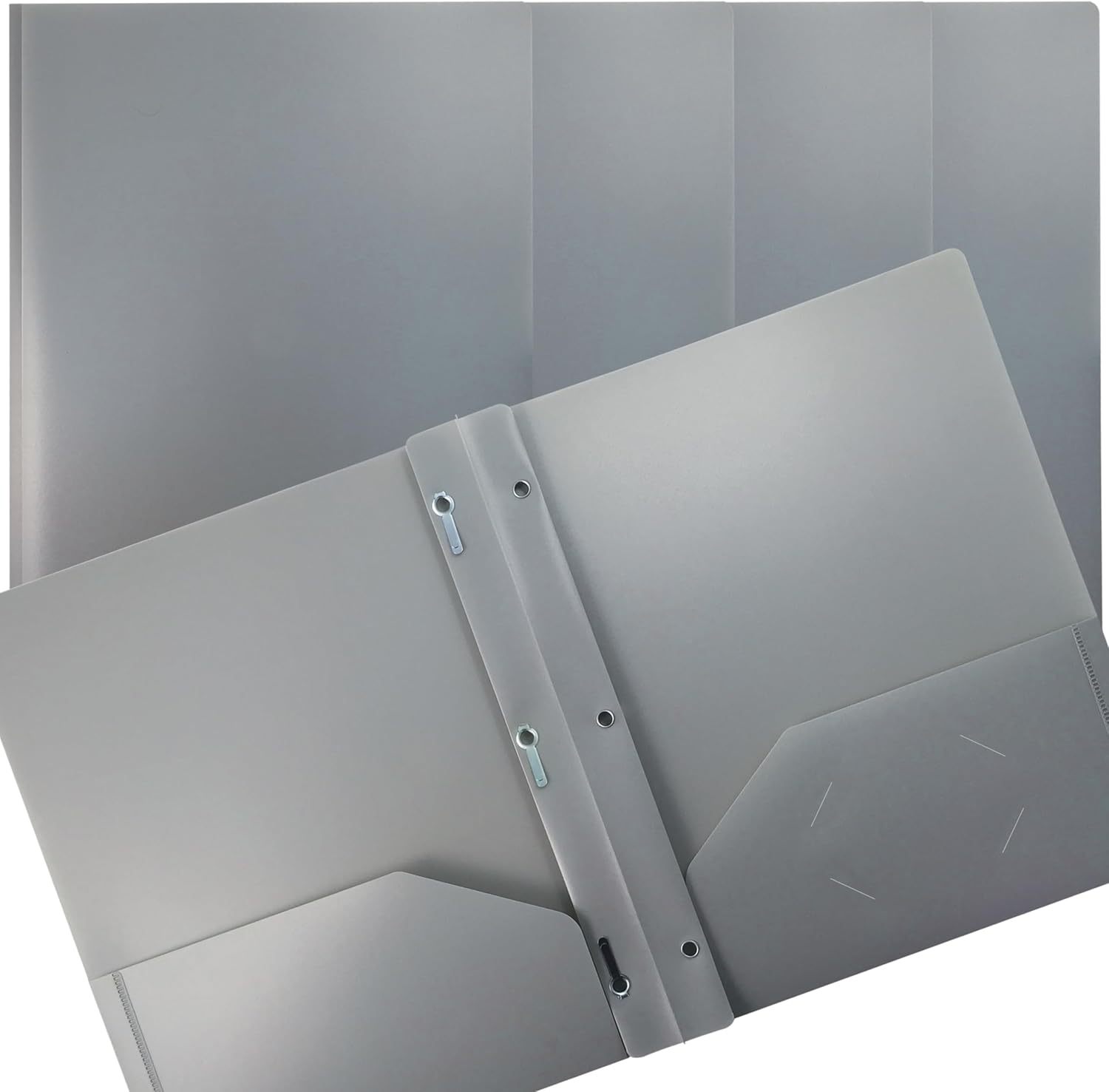 Better Office Products Carpetas de plástico gris con 2 bolsillos, 24 unidades, pesadas, tamaño carta, carpetas de polietileno con 3 pinzas de