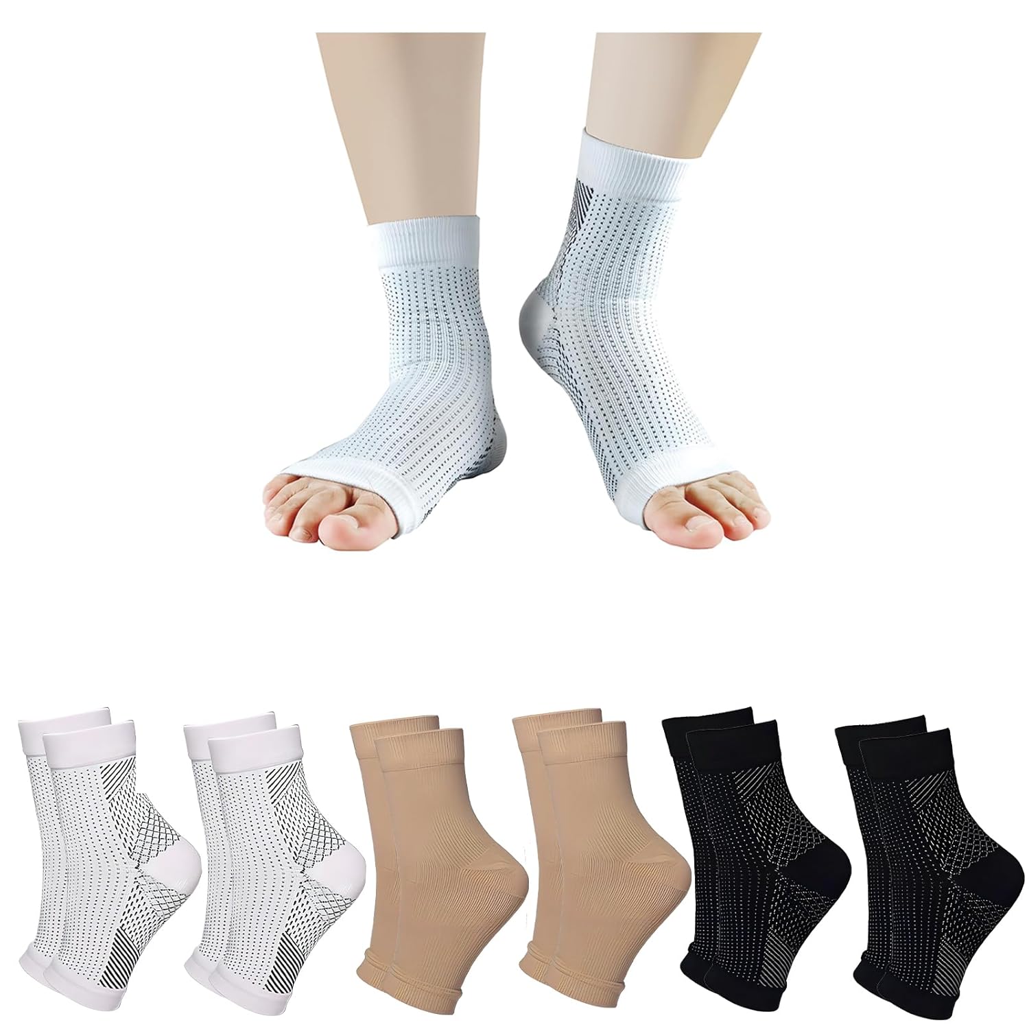 6 pares de calcetines de neuropatía para mujeres y hombres, calcetines de compresión de tobillo y tendinitis, para alivio del dolor y fascitis