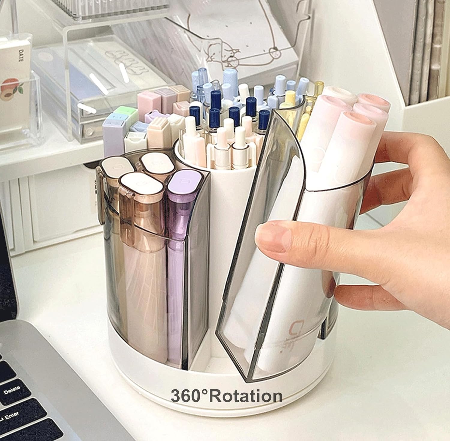 Organizador de brochas de maquillaje de 360 grados, diseño desmontable para suministros de tocador, 6 ranuras para bolígrafos, organizador de