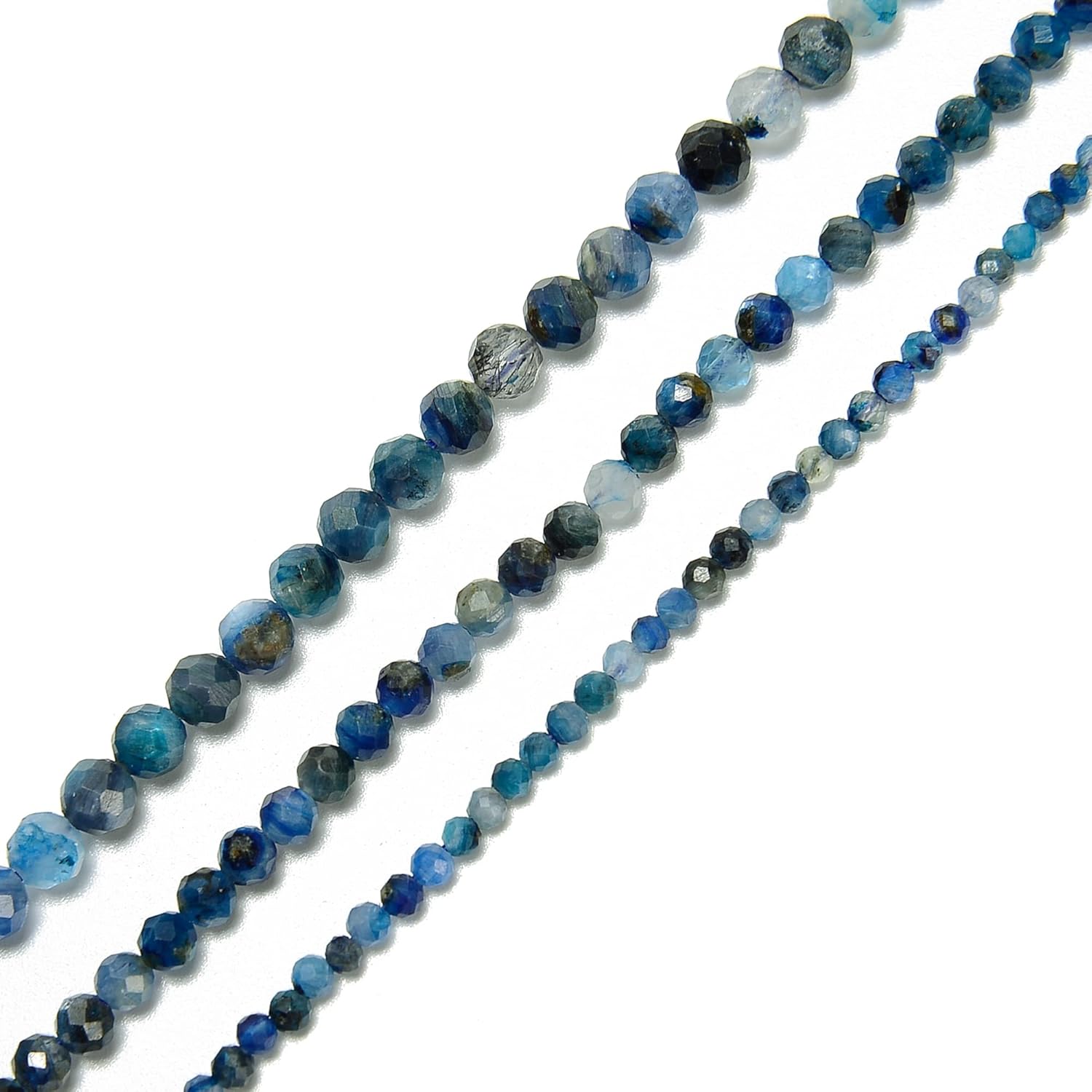 JM Design Cuentas redondas facetadas de cianita azul natural, tamaño 0.079 in, 15,5 ” hebra para la fabricación de joyas