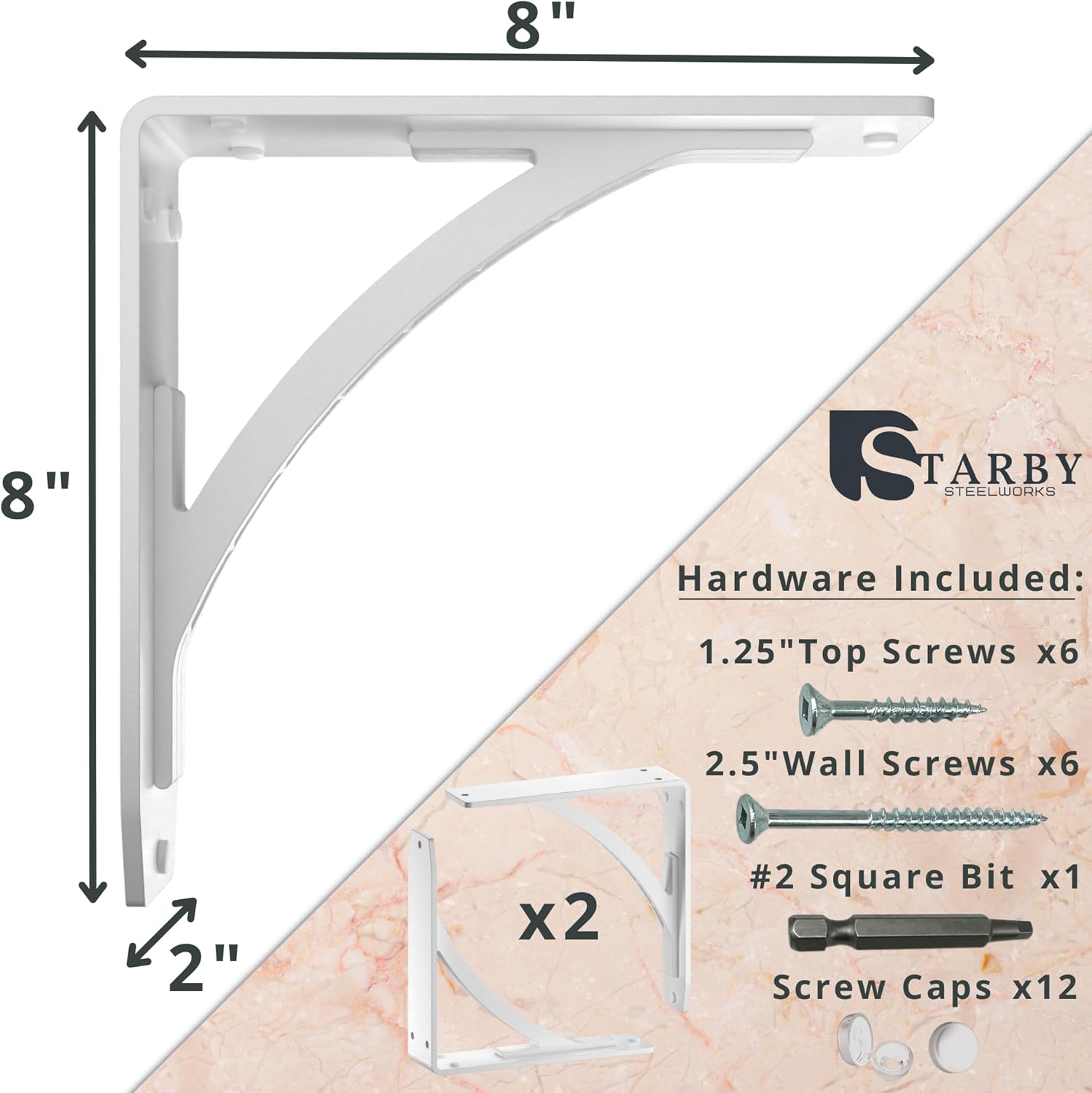 STARBY Designer – Soportes de metal resistentes para estantes (2 de cada uno), ménsulas de chimenea para repisas, soportes de estante y soportes de