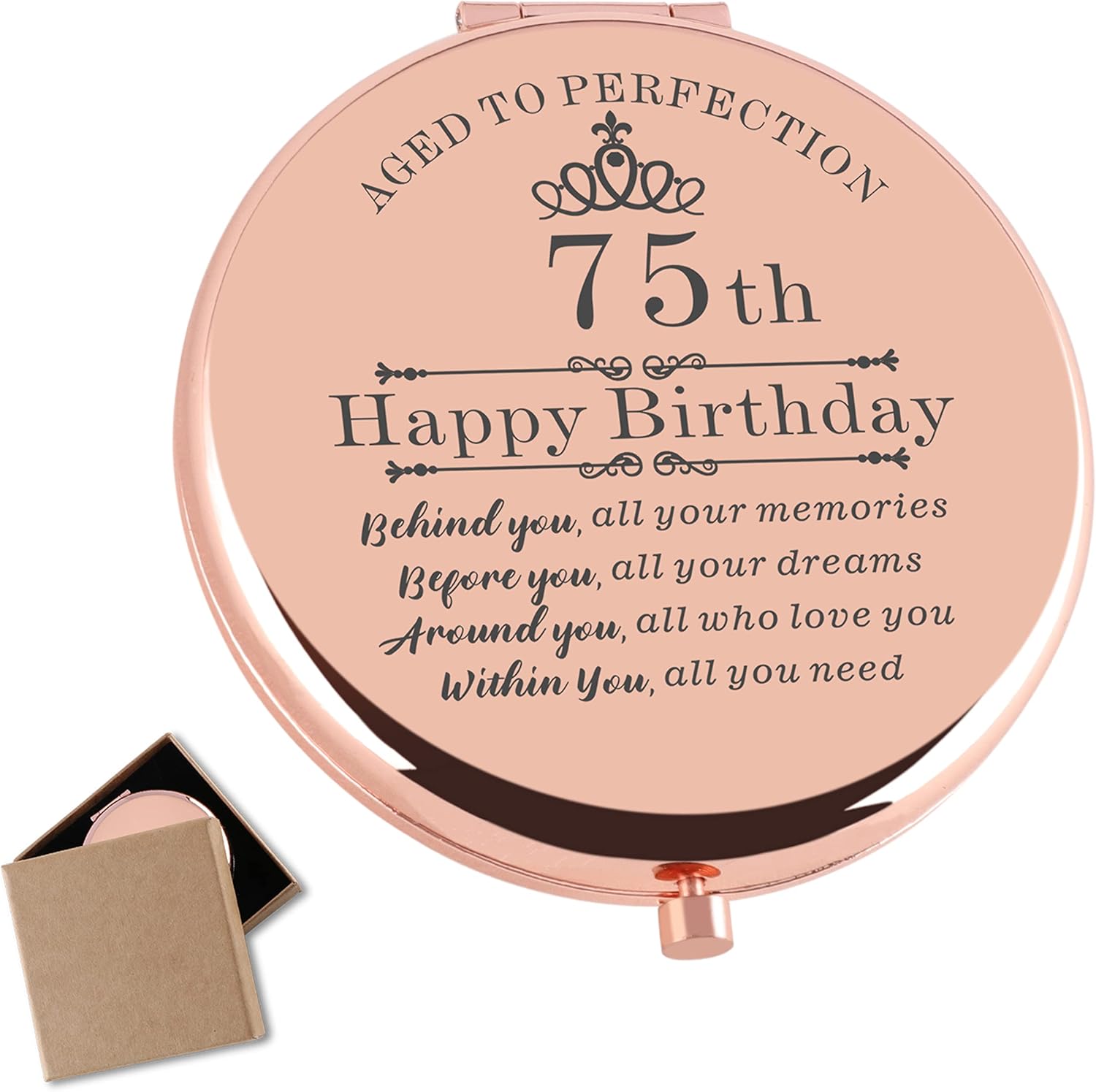 Regalos de cumpleaños 75 para mujeres, espejo de maquillaje compacto de oro rosa, ideas de regalo de cumpleaños 75 para mujeres, regalo de