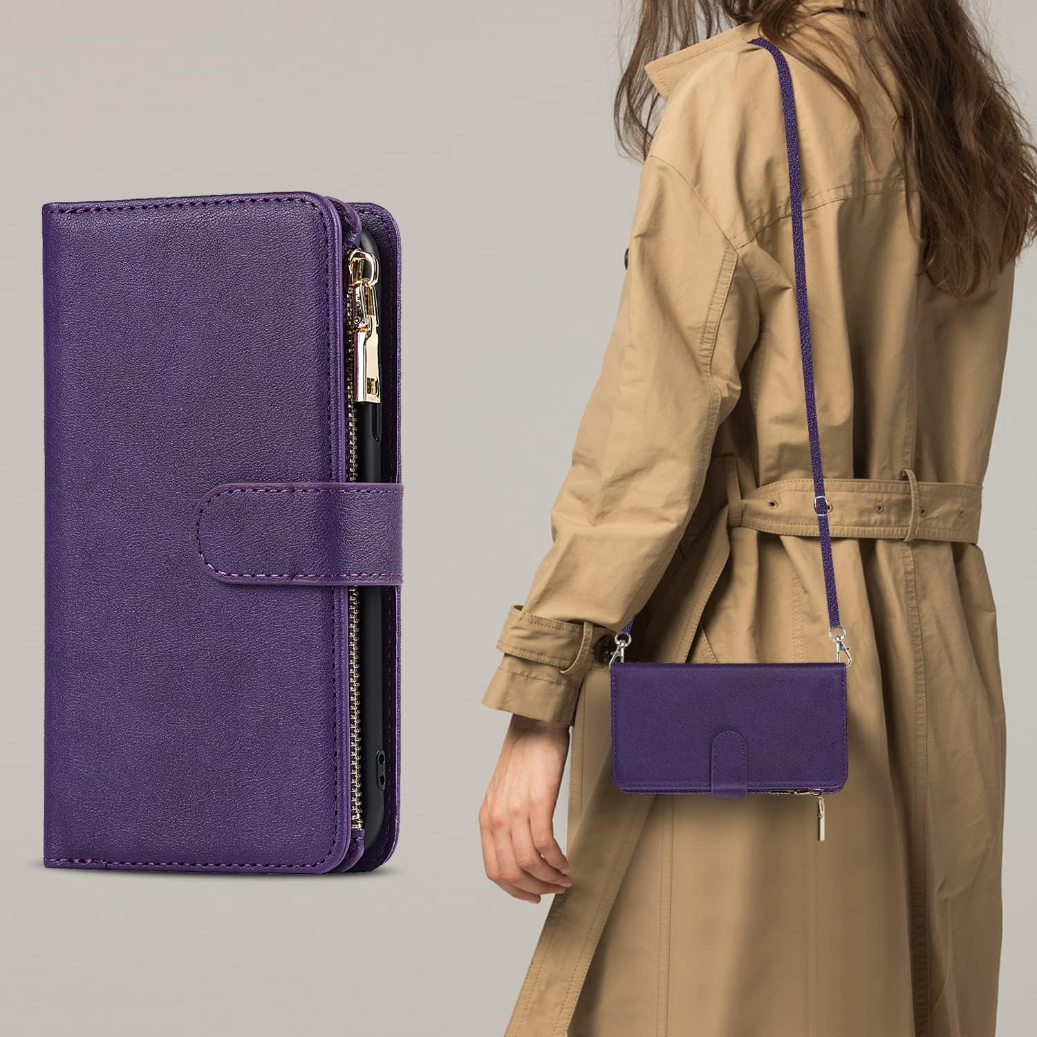 iCoverCase Funda tipo cartera para Google Pixel 6a con soporte para tarjetas, función atril, funda de piel sintética con cordón ajustable para