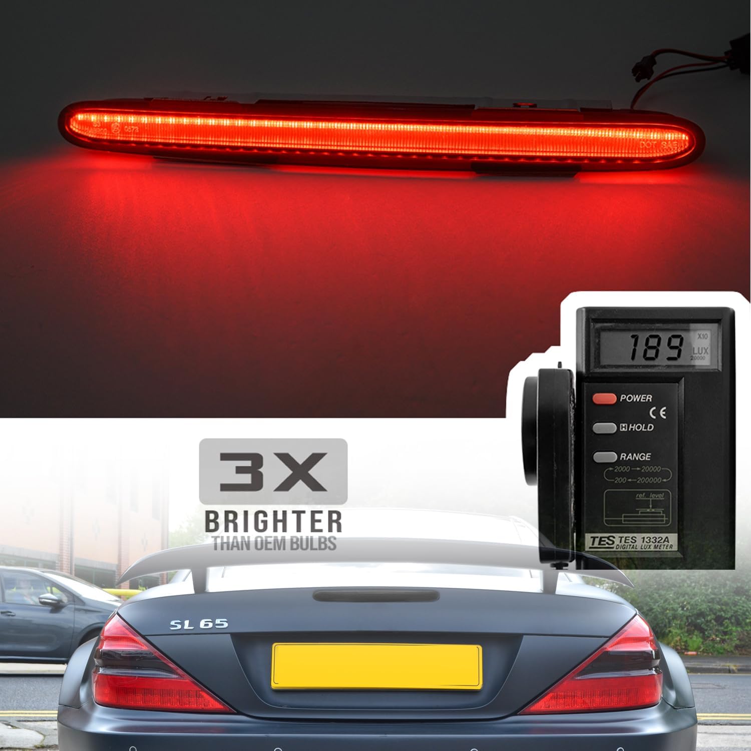 NSLUMO Tercera luz de freno LED de repuesto para Mercedes R230 2007-2012 Benz SL550 AMG 2003-2006 SL500 SL55 AMG Tira roja LED 3er centro de freno