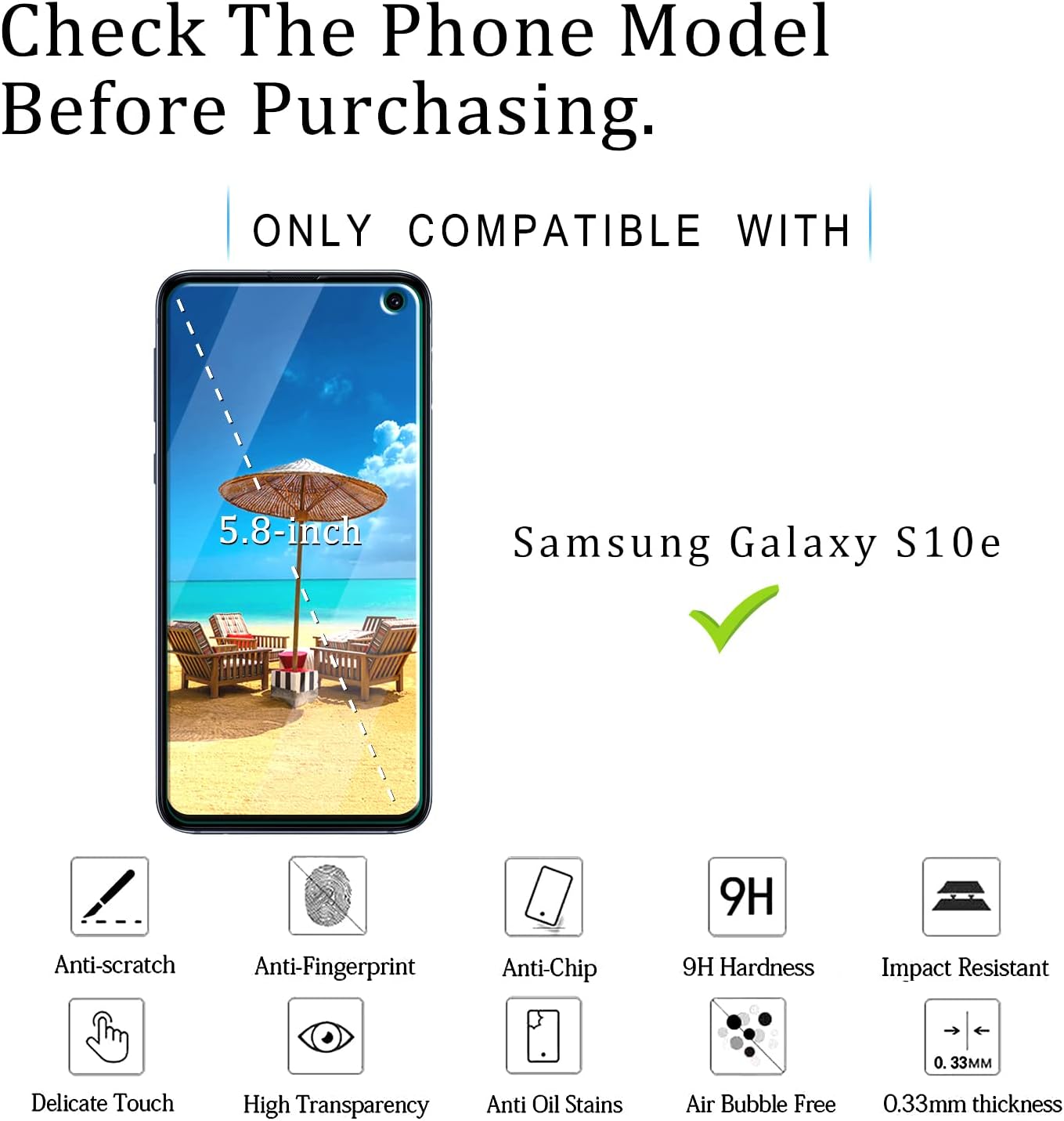 KATIN Paquete de 2 Protector de pantalla de vidrio templado para Samsung Galaxy S10e, antiarañazos, sin burbujas, dureza 9H, compatible con fundas