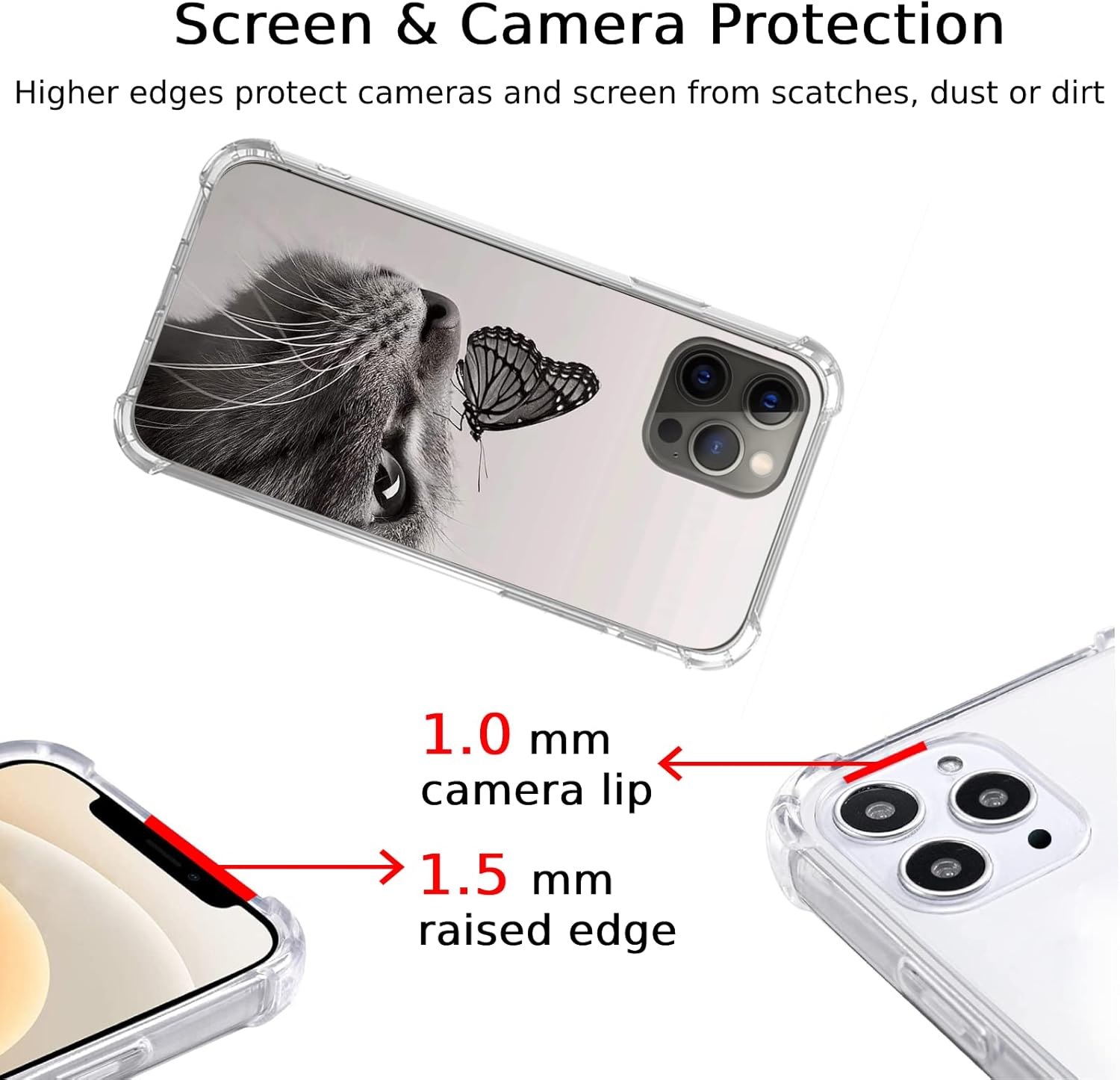 Funda de TPU compatible con iPhone 15 Pro, diseño de gato y mariposa, para iPhone 15 Pro, para adolescentes, mujeres y hombres, funda de TPU moderna