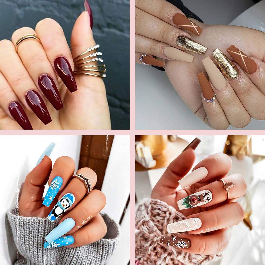 Puntas de uñas postizas acrílicas francesas, 1000 uñas postizas con forma de uñas postizas, 10 tamaños con estuche para salones de arte de uñas