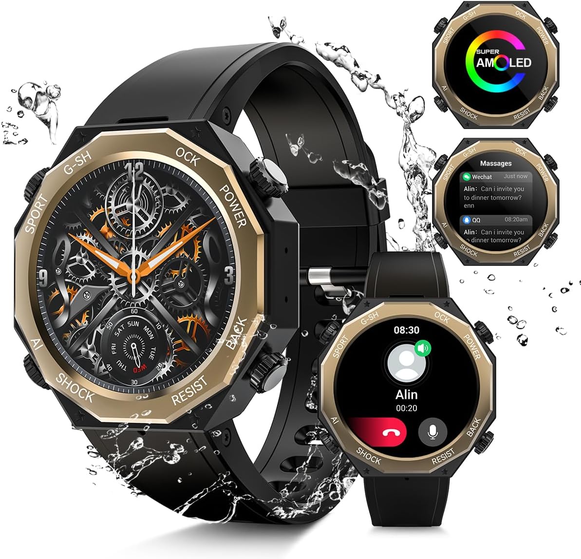 Alpha Gear – Reloj inteligente militar para hombre (respuestahacer llamada) 1.45 pulgadas AMOLED táctico al aire libre 100M impermeable rastreador