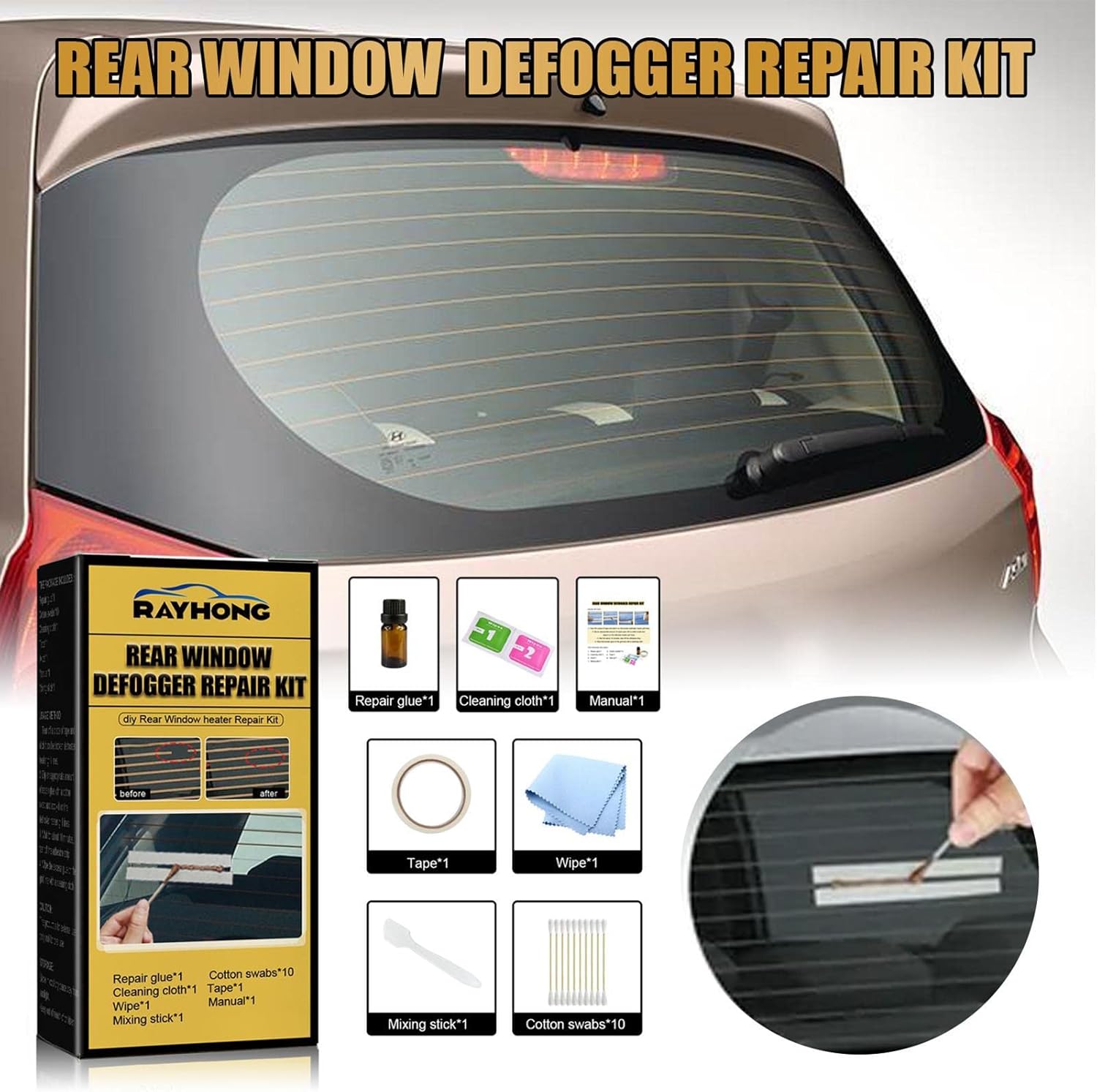Kit de reparación de parabrisas, kit de reparación de desempañador de automóvil, kit de reparación de desempañador de ventana trasera para arañazos