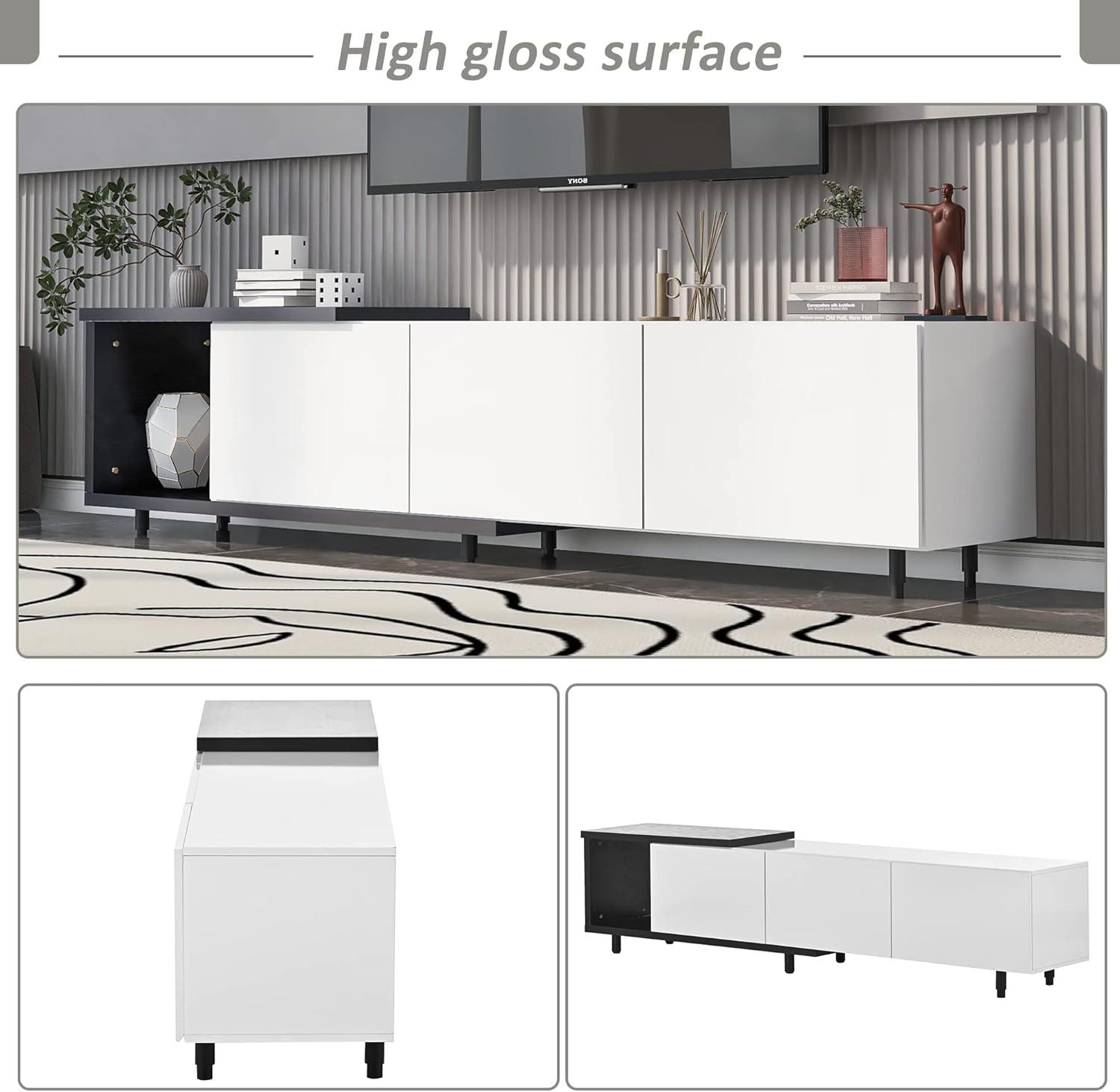 Merax, Soporte Mondern blanco de 80+pulgadas, mueble de TV para sala de estar, longitud de 84.6 pulgadas
