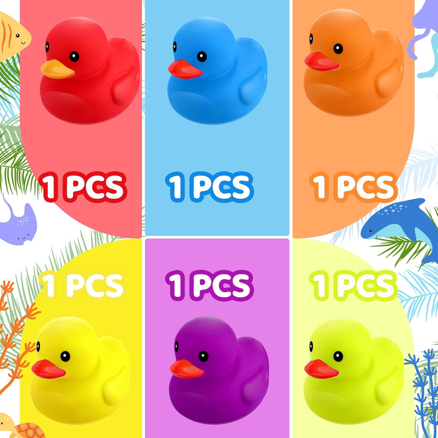 Juego de 6 patos de goma de 7.1 pulgadas, juego de patos de goma grandes y coloridos para fiestas, patos flotantes y chirriantes, juguetes de tina