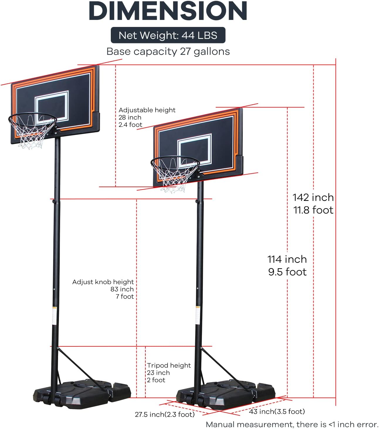 Aro de baloncesto, portería de baloncesto de 7 a 10 pies, altura ajustable, portátil, tablero de baloncesto para interiores para niños,