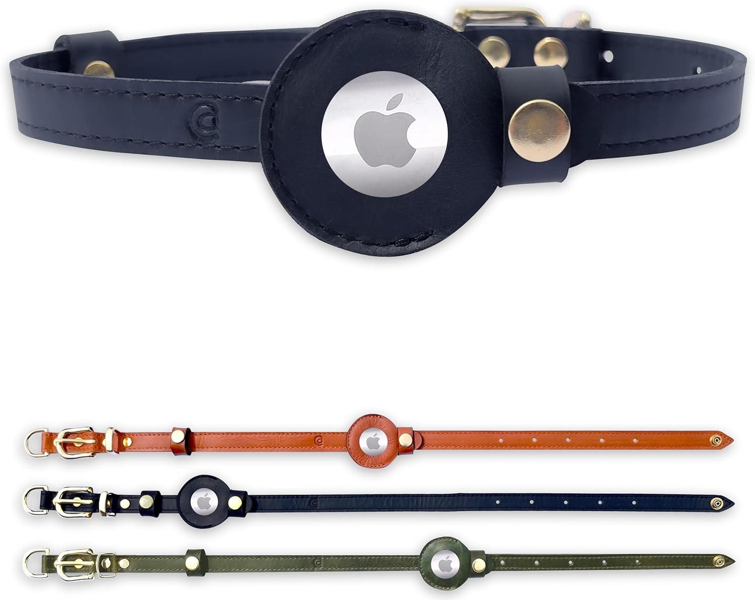 Apple AirTag – Collar de cuero natural para mascotas, compatible con Apple AirTag 2021, cuero duradero (S 0.6 pulgadas de ancho para cuello de 12 a