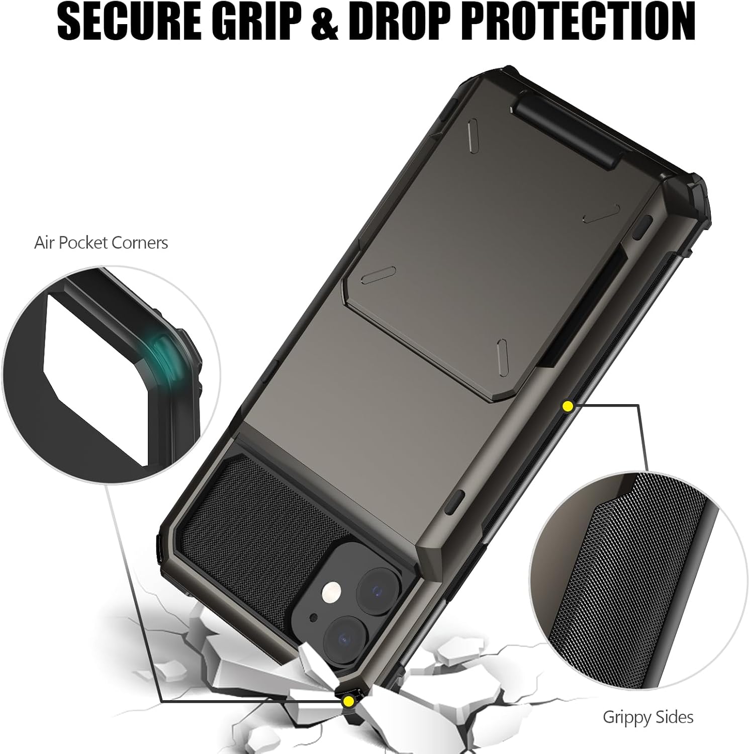 Nvollnoe Funda para iPhone 11 con tarjetero almacena 5 tarjetas Funda de doble capa resistente a prueba de golpes con ranura oculta para tarjetas,