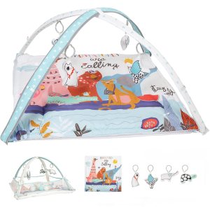 LADIDA Gimnasio de juegos para bebés, tapete de actividades con piscina de pelotas, tapete de juego de 3 etapas acolchado con juguetes basados en LADIDA Gimnasio de juegos para bebés, tapete de actividades con piscina de pelotas, tapete de juego de 3 etapas acolchado con juguetes basados en