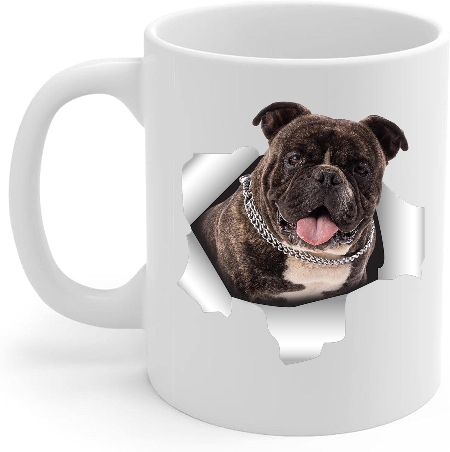 Funny Brindle American Bully Mom And Dad Gifts With Dog Looks Through Coffee Mug White 11 oz