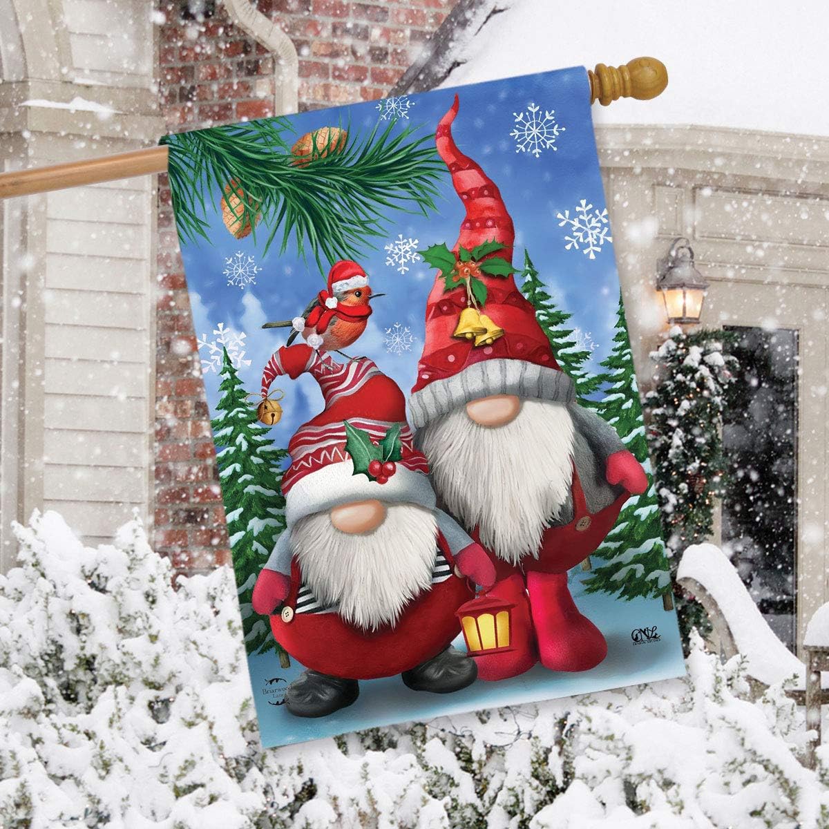 Sombrero de Papá Noel con diseño de gnomos de invierno, 28 x 40 Briarwood Lane