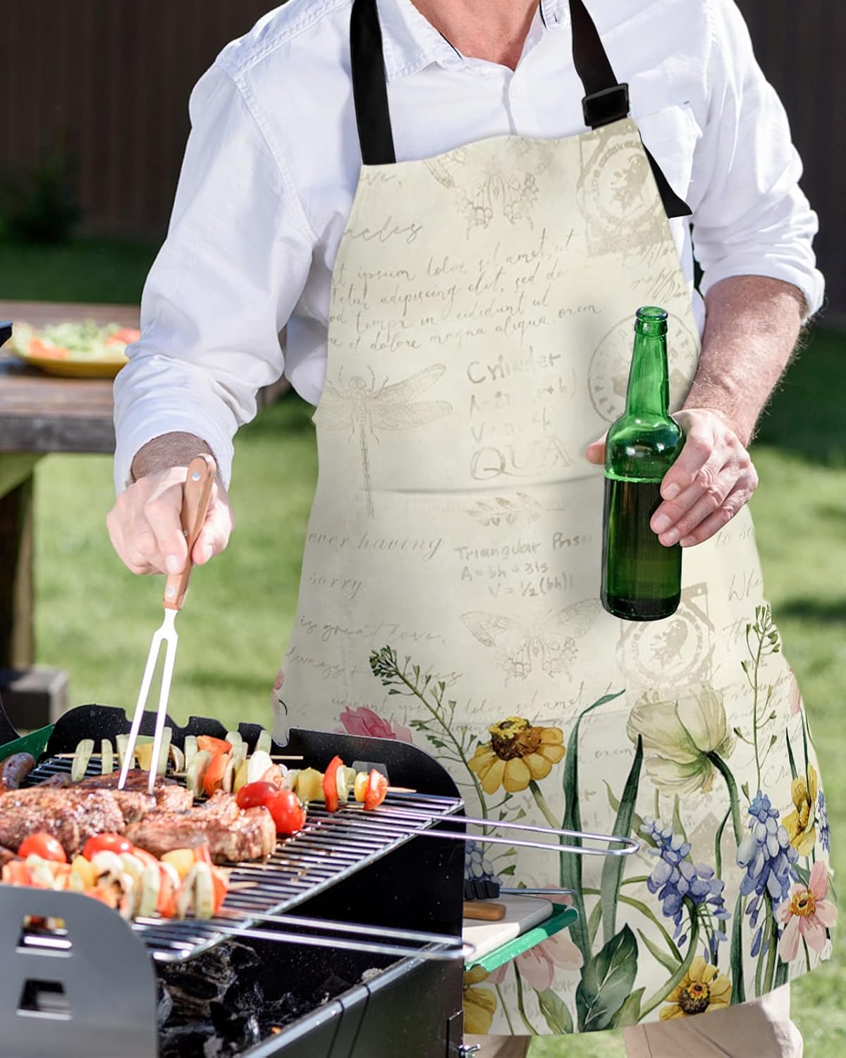 Elegante delantal impermeable floral con bolsillos, babero de cocina para cocineros, barbacoa, parrilla, delantales ajustables para mujeres, hogar,