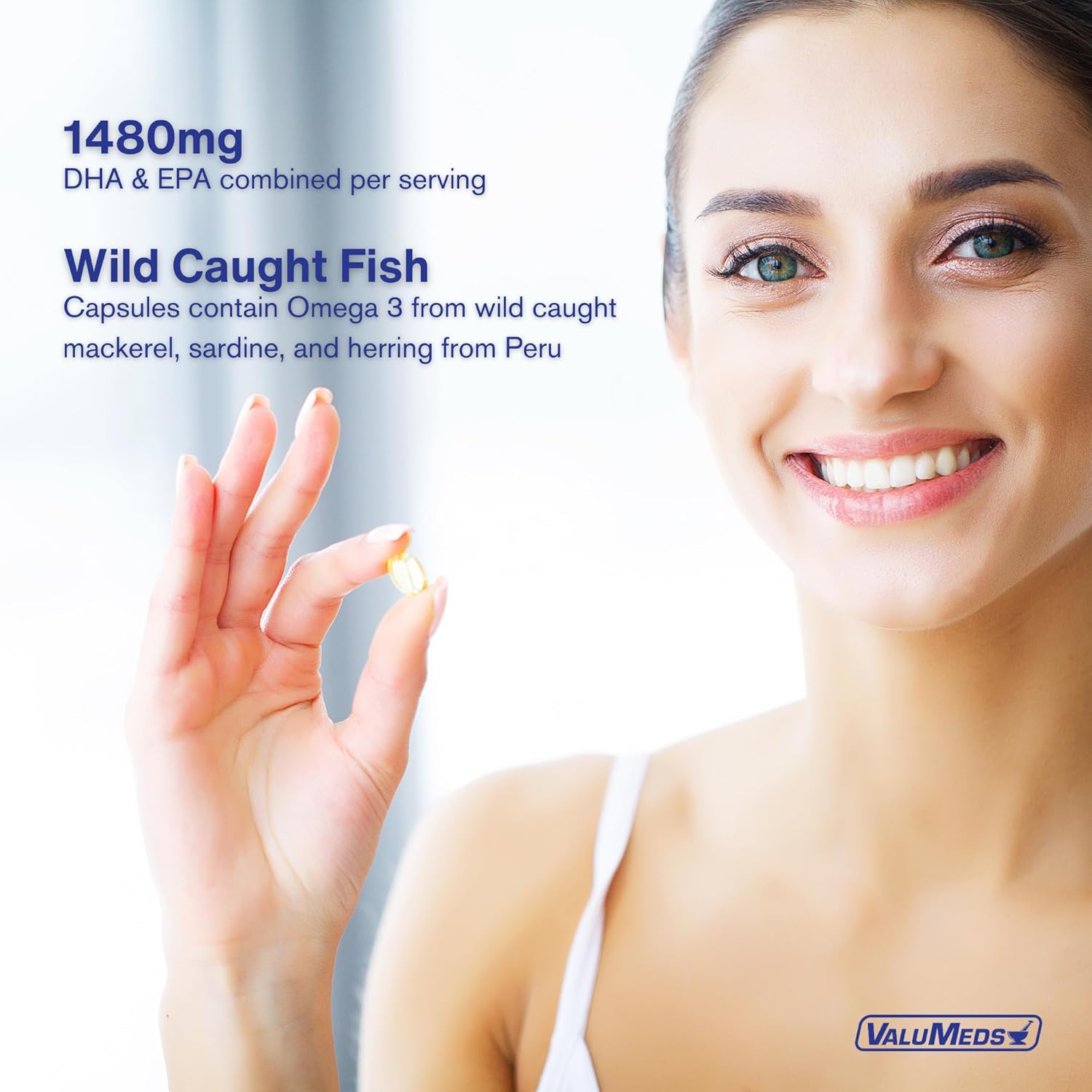 ValuMeds Omega-3 2000 mg Aceite de pescado EPA + DHA 1480 mg Suplemento 90 cápsulas blandas  Apoyo integral para la salud del corazón, el cerebro y