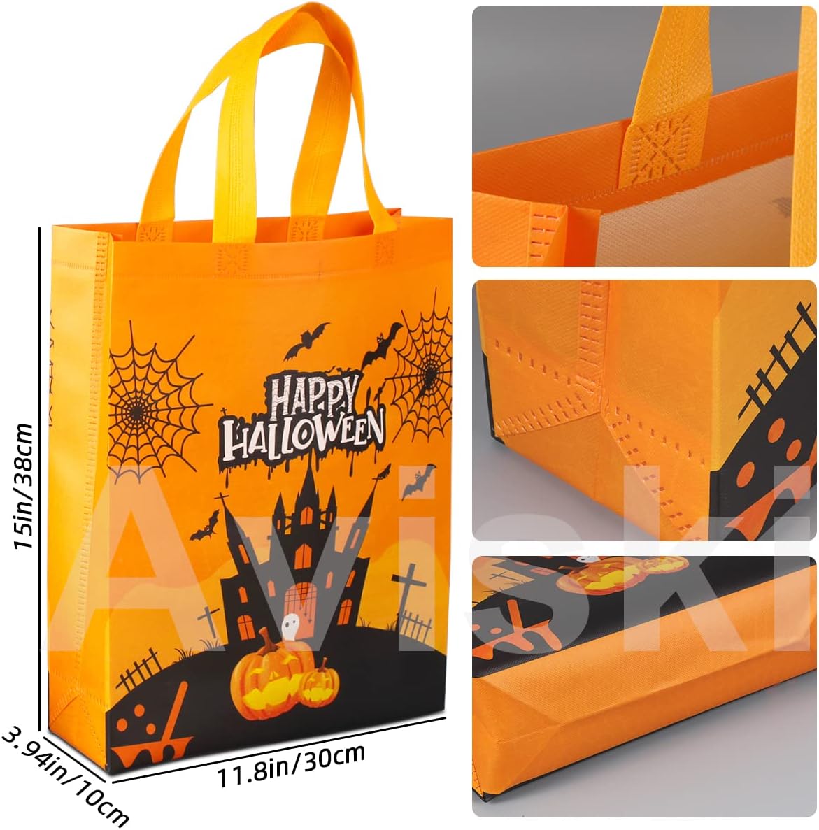 Aviski 6 bolsas de Halloween para dulce o truco, bolsas de Halloween con asas, bolsas de regalo grandes, bolsas multifuncionales no tejidas para