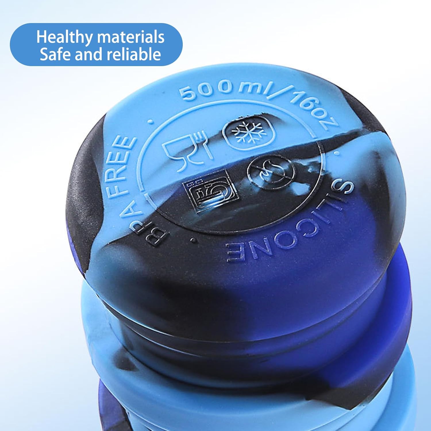 Botellas de agua plegables, paquete de dos botellas de agua portátiles para deportes de viaje, vienen con hebilla de montañismo de 16.9 fl oz,