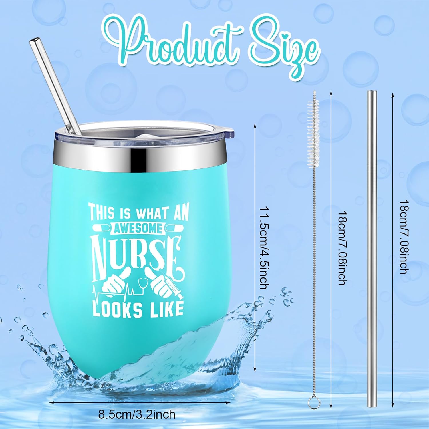 Zubebe 8 vasos para enfermeras con tapa con pajilla, taza de café de enfermería de acero inoxidable, botella de agua para enfermera, divertido