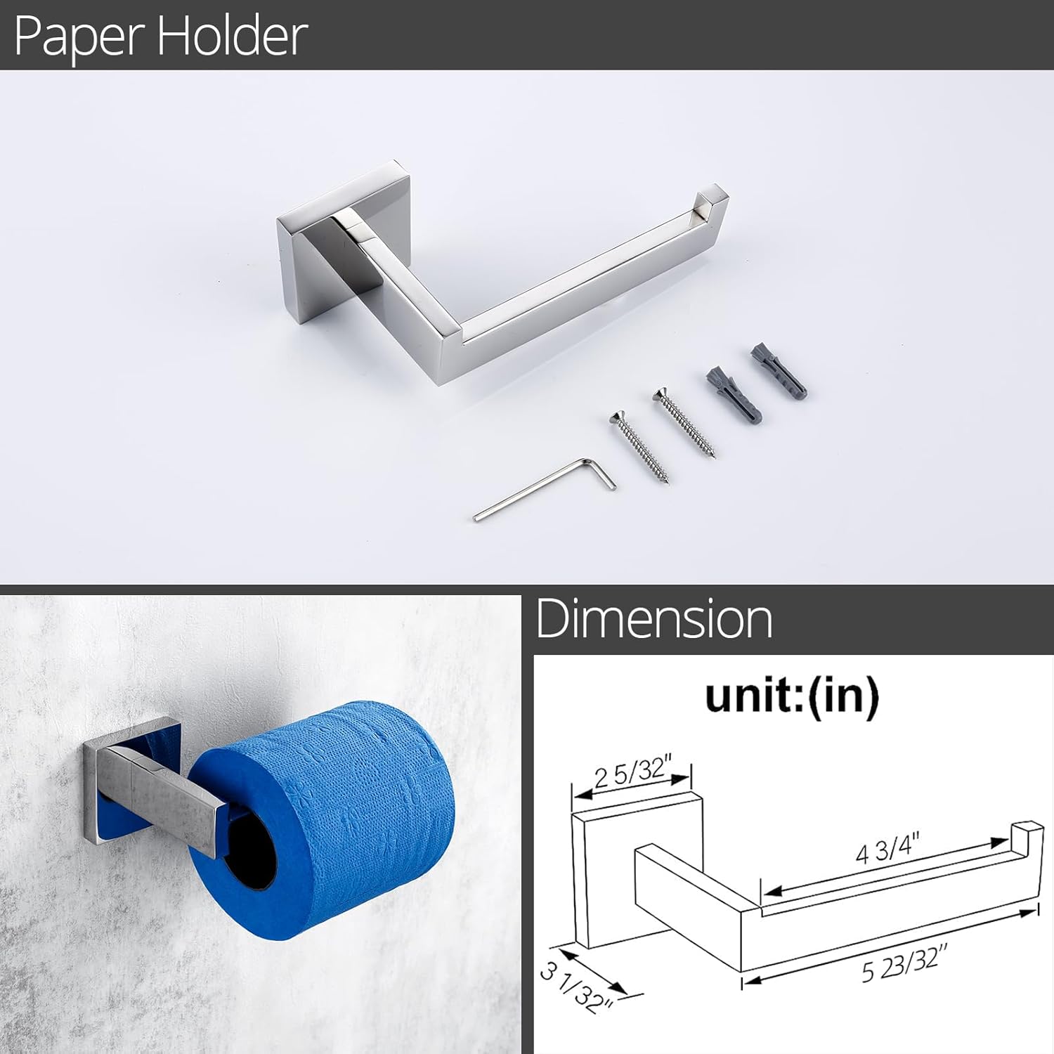 BAGNOLUX Pholished – Juego de accesorios de baño cromados, juego de 4 piezas de toallero montado en la pared, resistente, 23.6 pulgadas