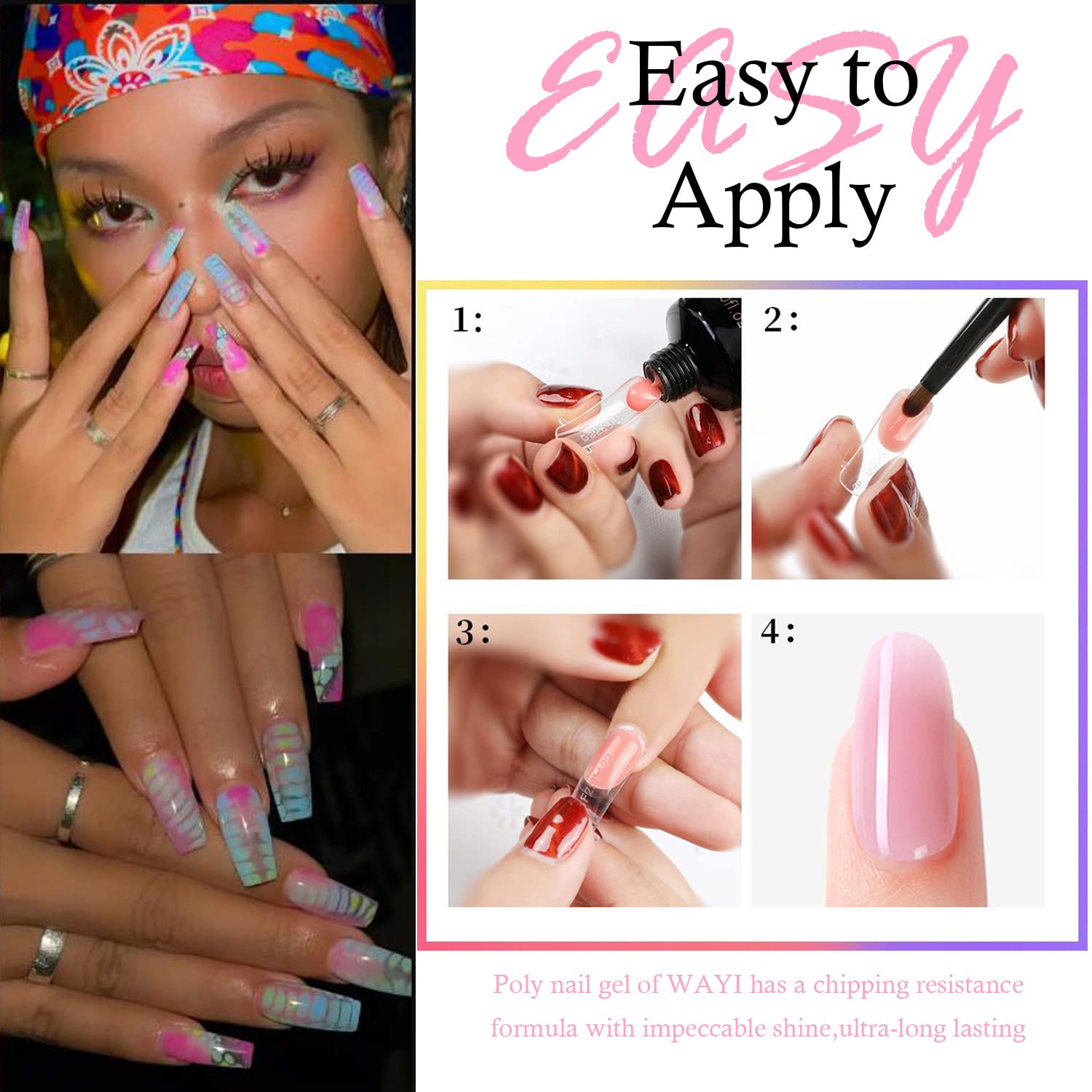 Kit de poligel, extensión acrílica de gel de extensión de poli gel, extensión de tubo de gel de uñas, decoración de uñas, engrosamiento para mujeres