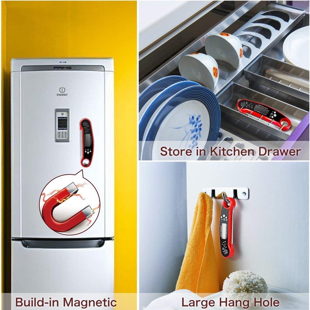 Termómetro digital de carne para parrilla y cocina. Termómetro digital impermeable con retroiluminación y calibración. Sonda digital de alimentos