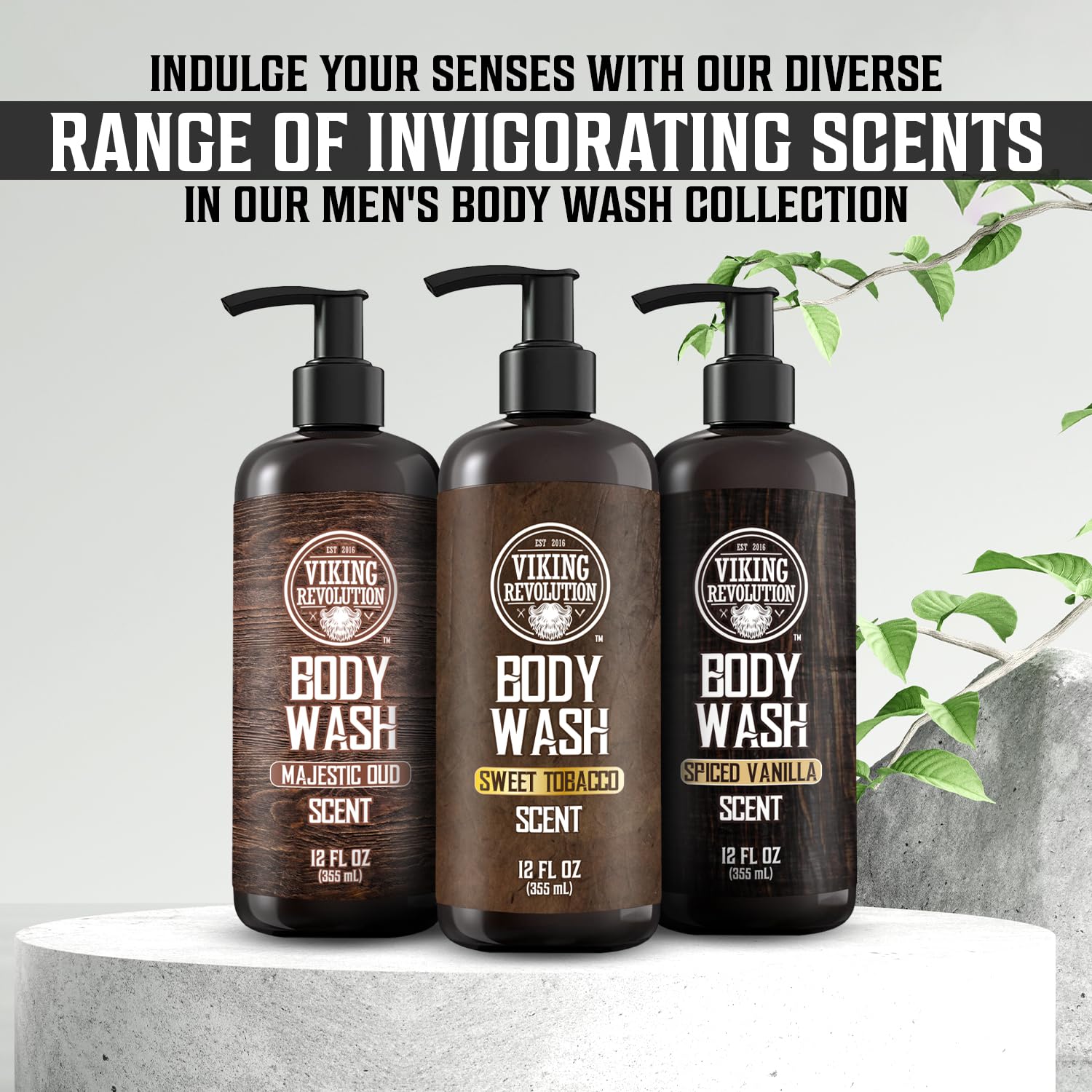 Viking Revolution Gel de baño para hombre, Spiced Vanilla – Gel de baño natural para hombres con vitamina E y aceite de romero, gel de ducha para