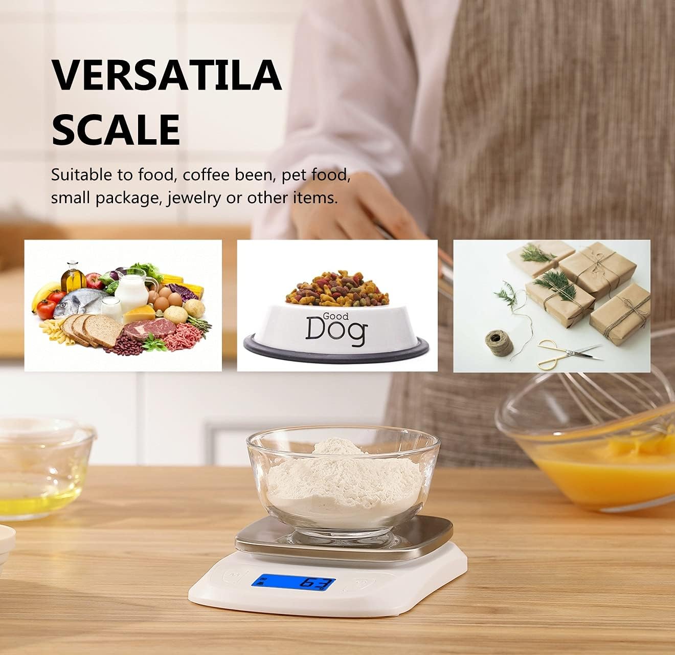NUTRI FIT Báscula digital de cocina para alimentos, gramos y onzas, báscula ultradelgada, portátil, para hornear, cocinar, acampar, tara inoxidable,