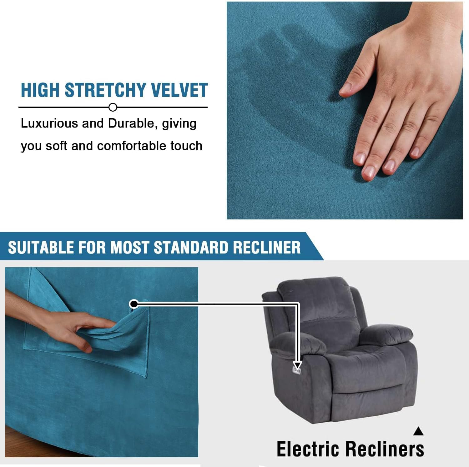 H.VERSAILTEX – Funda para sillón reclinable de terciopelo de 1 pieza, para sillón reclinable grande, protector de muebles de terciopelo suave de