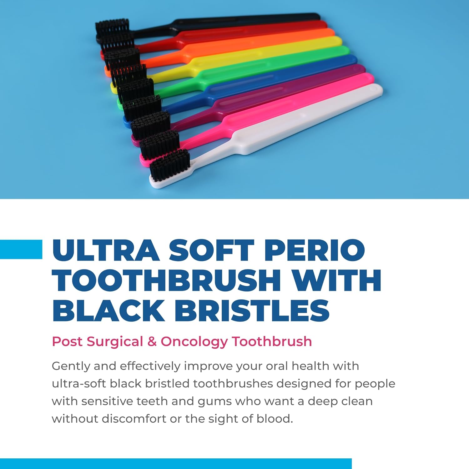 Cepillo de dientes periodontal ultra suave con cerdas negras – Cepillo de dientes posquirúrgico y oncología de cerdas ultrasuaves (1 docena) –