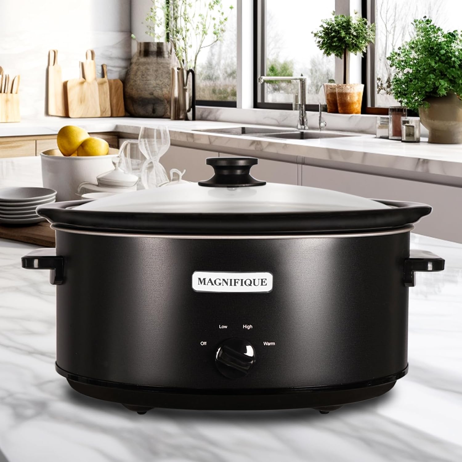 MAGNIFIQUE – Olla de cocción lenta digital ovalada con ajuste para mantener el calor, electrodoméstico pequeño de cocina perfecto para cenas