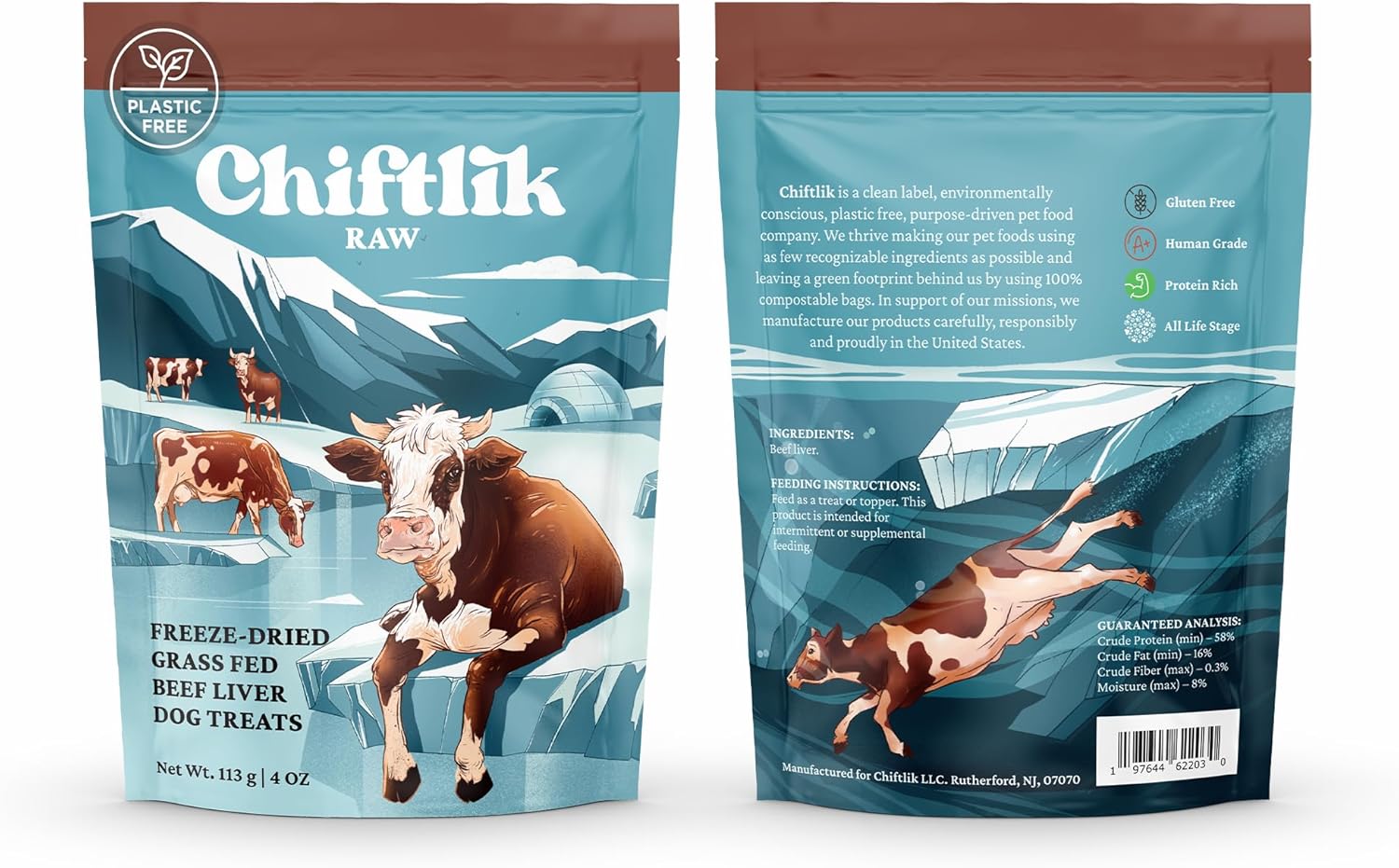 -Golosinas liofilizadas para perros de hígado de carne alimentada con pasto – Un solo ingrediente – Sin plástico – Bolsa compostable – Natural,